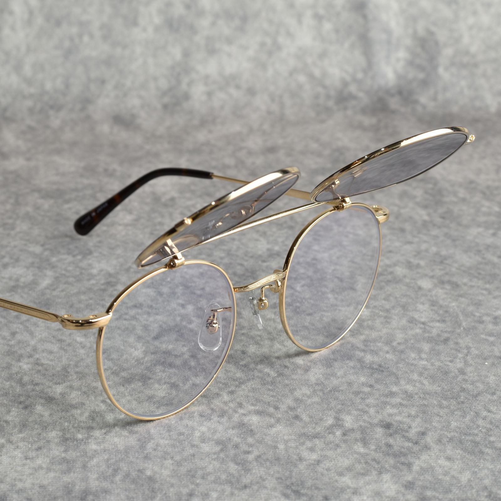 FLIP UP TYPE CIRCLE METAL GLASSES (GOLD/GRAY) / フリップアップタイプ サークルメタル サングラス