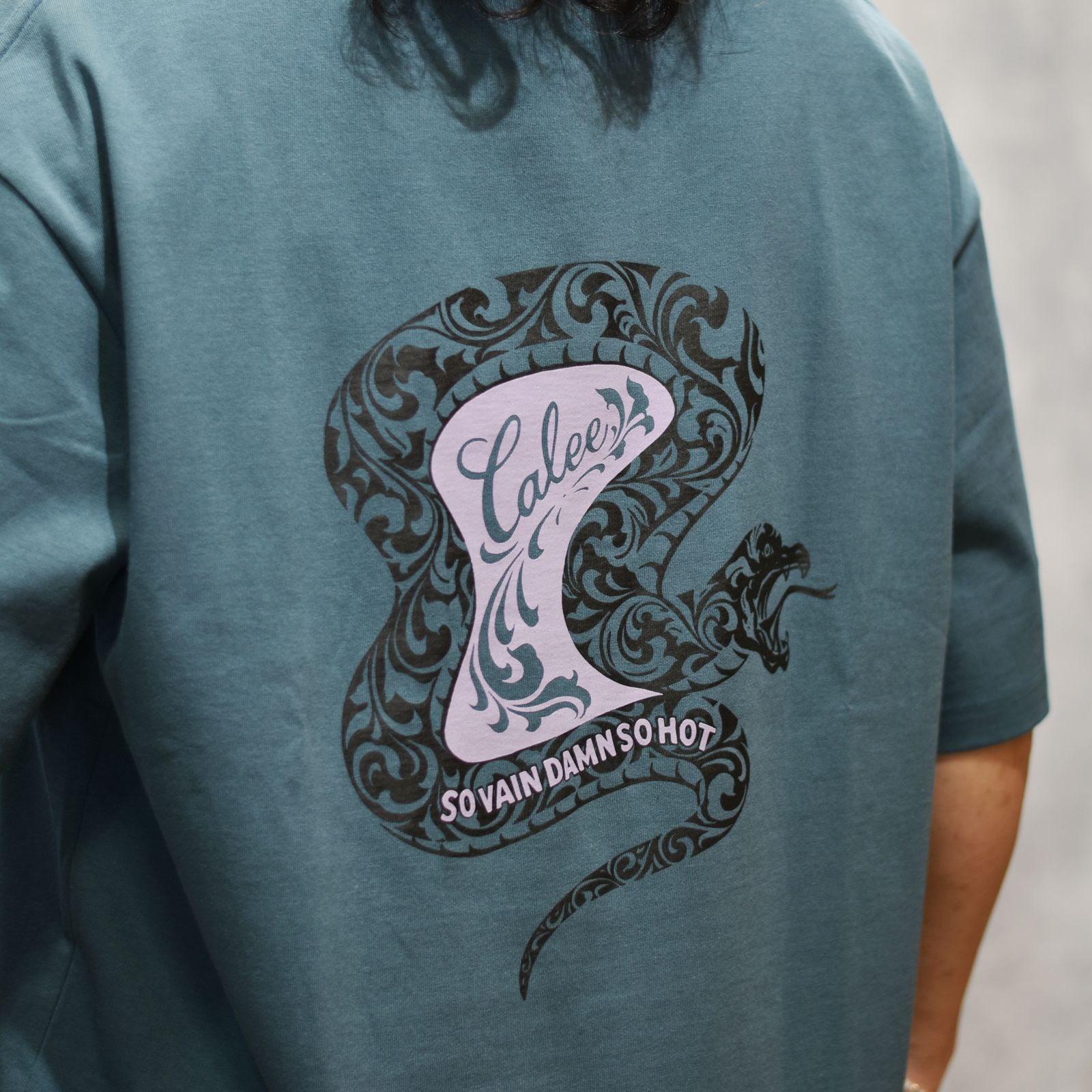 VINTAGE TYPE SNAKE LOGO POCKET TEE ＜NATURALLY PAINT DESIGN＞ (CHARCOAL NAVY)｜スネーク ロゴプリント ポケットTシャツ｜CL-26SS003NT