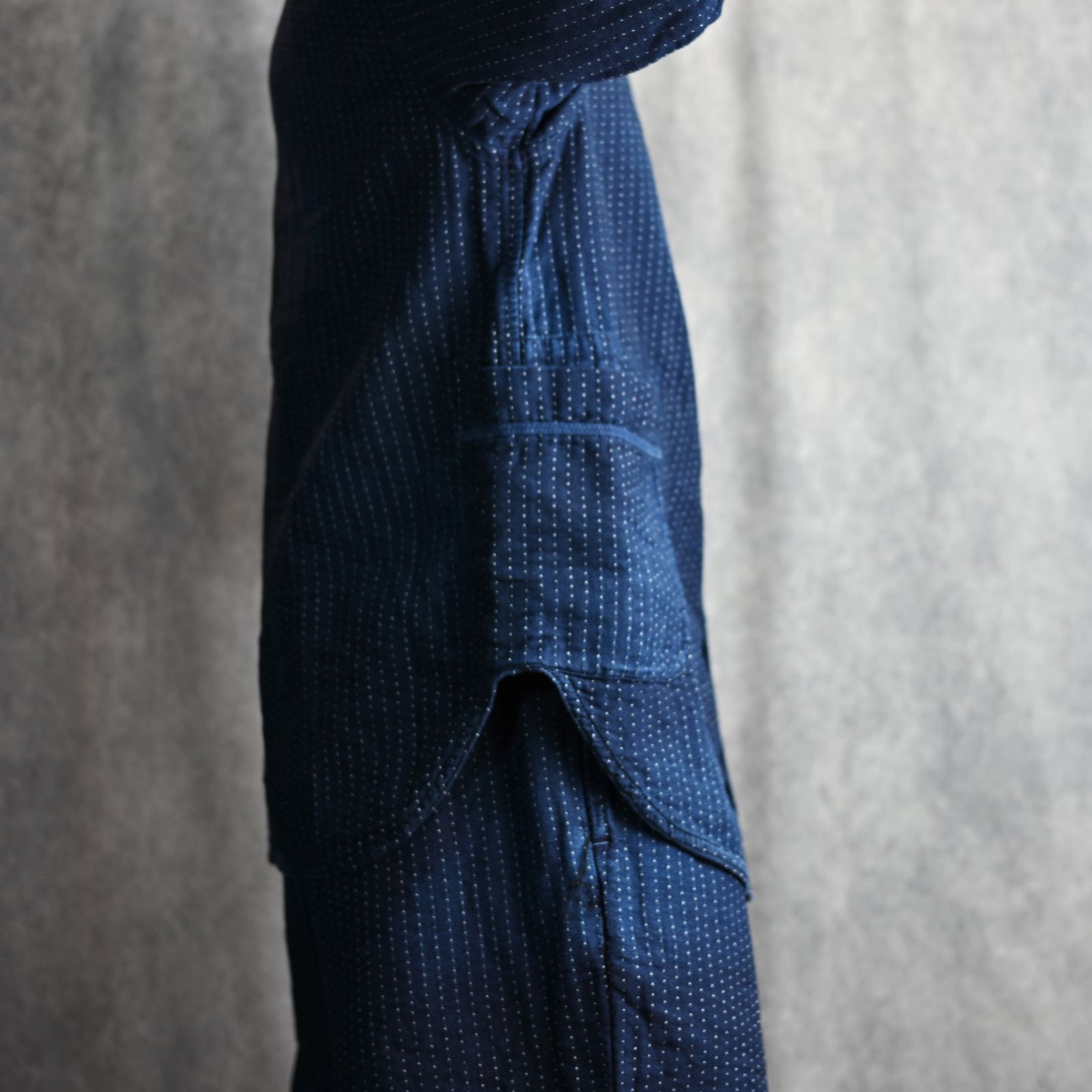 SASHIKO STRIPE BASEBALL SHIRT CUSTOM (BLUE) / サシコストライプベースボールシャツカスタム （ブルー） PC-059-3194-40