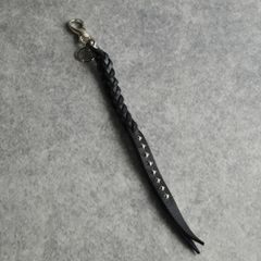 STUDS & KNITTING LEATHER LONG KEY RING ＜TYPE A＞ (BLACK) / スタッズレザー 編み込みレザー ロングタイプ キーリング キーホルダー