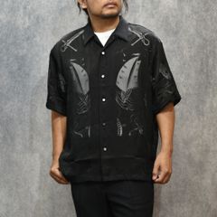 Open Collar S/S Burn Out Shirt "BRASCO" (BLACK)｜オープンカラーシャツ｜Y02002