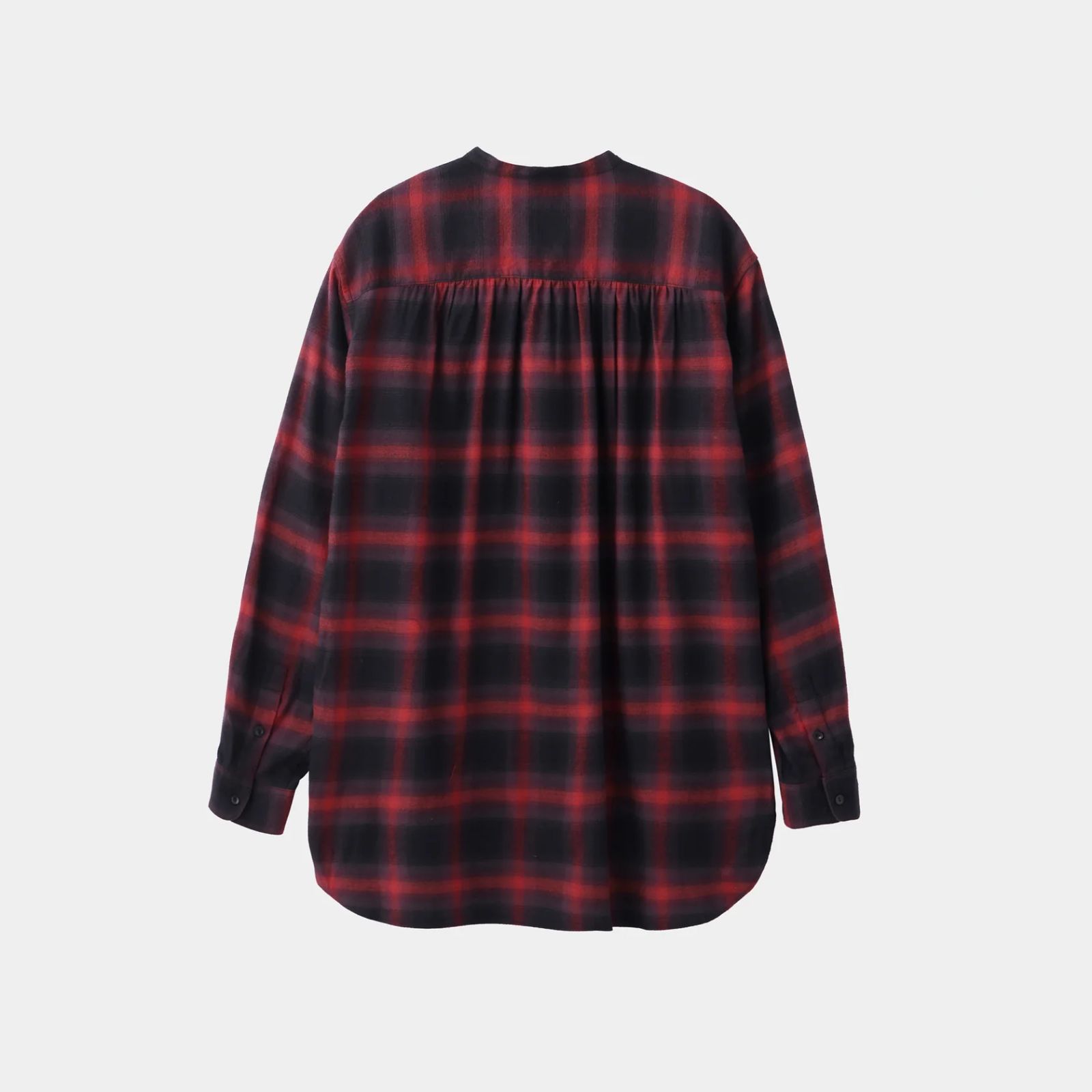 HF Ombre Band Collar Shirt （RED）｜オンブレチェック カラーレス ノーカラー シャツ （レッド）｜HF-21