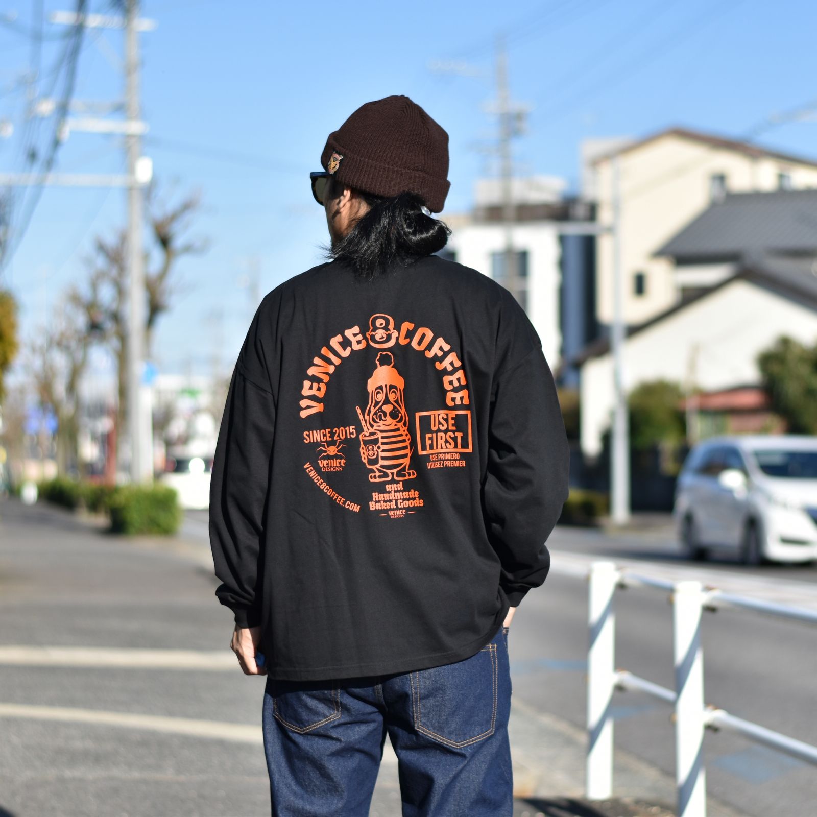 ×VENICE8 COFFEE HOUSE®️ CAFE DOG DROPSHOULDER L/S T-SHIRT (BLACK) / カフェドッグ ドロップショルダー Tシャツ