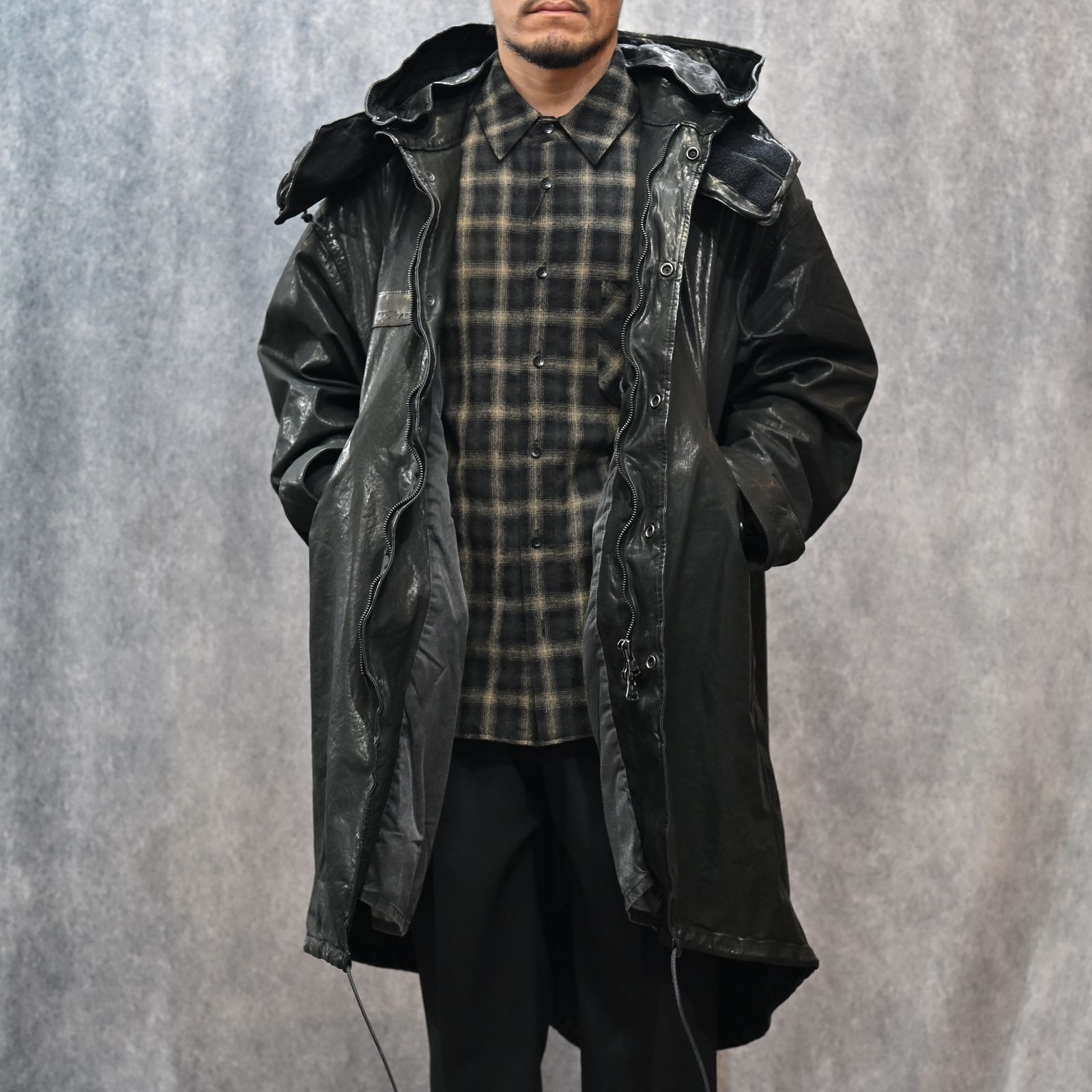 JAPANステア ミモザ鞣し製品染め モッズコート （BLACK）｜2176-01