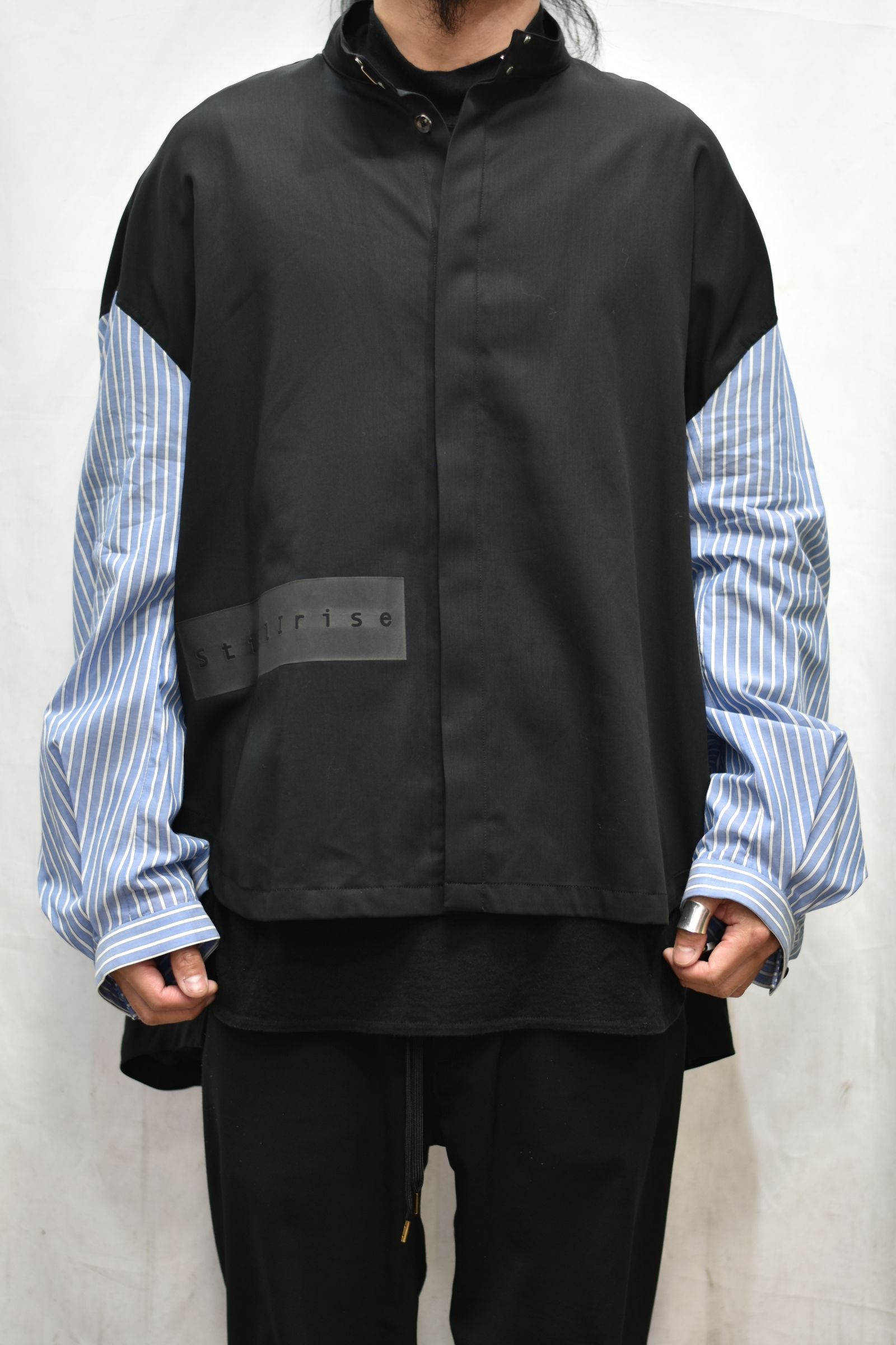 スタンドカラー ルーズシャツ / LB21SS-SH02-ST (BLACK×SAX STRIPE)