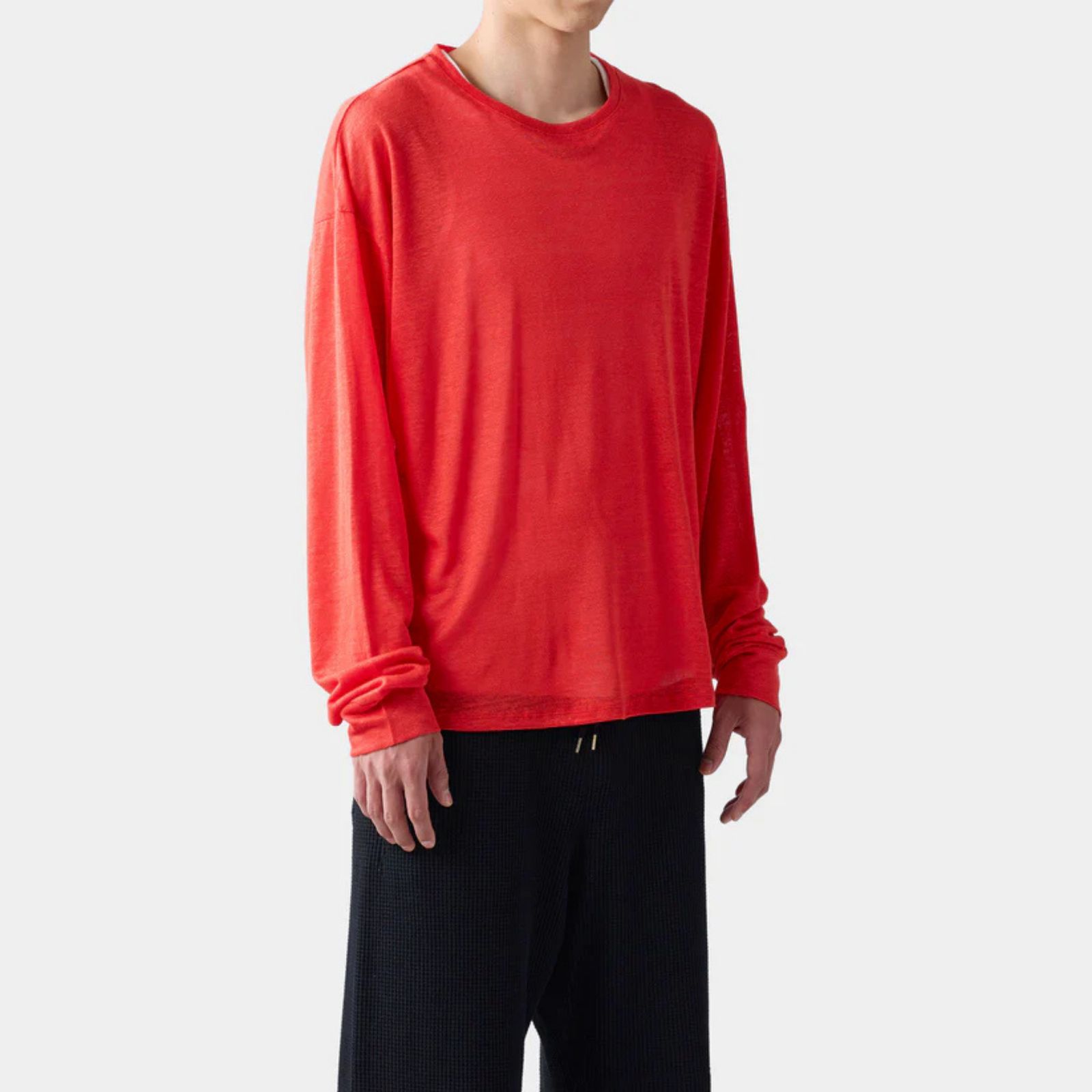 HF linen shirt LS （RED）｜リネン  ロンT （レッド）｜HF-02