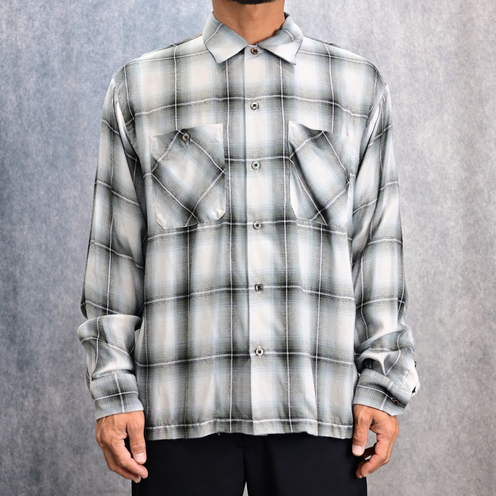 R.Ombre Open Collar SH (BLT) / レーヨンオンブレ オープンカラーシャツ （ブラック） / 2503-5004