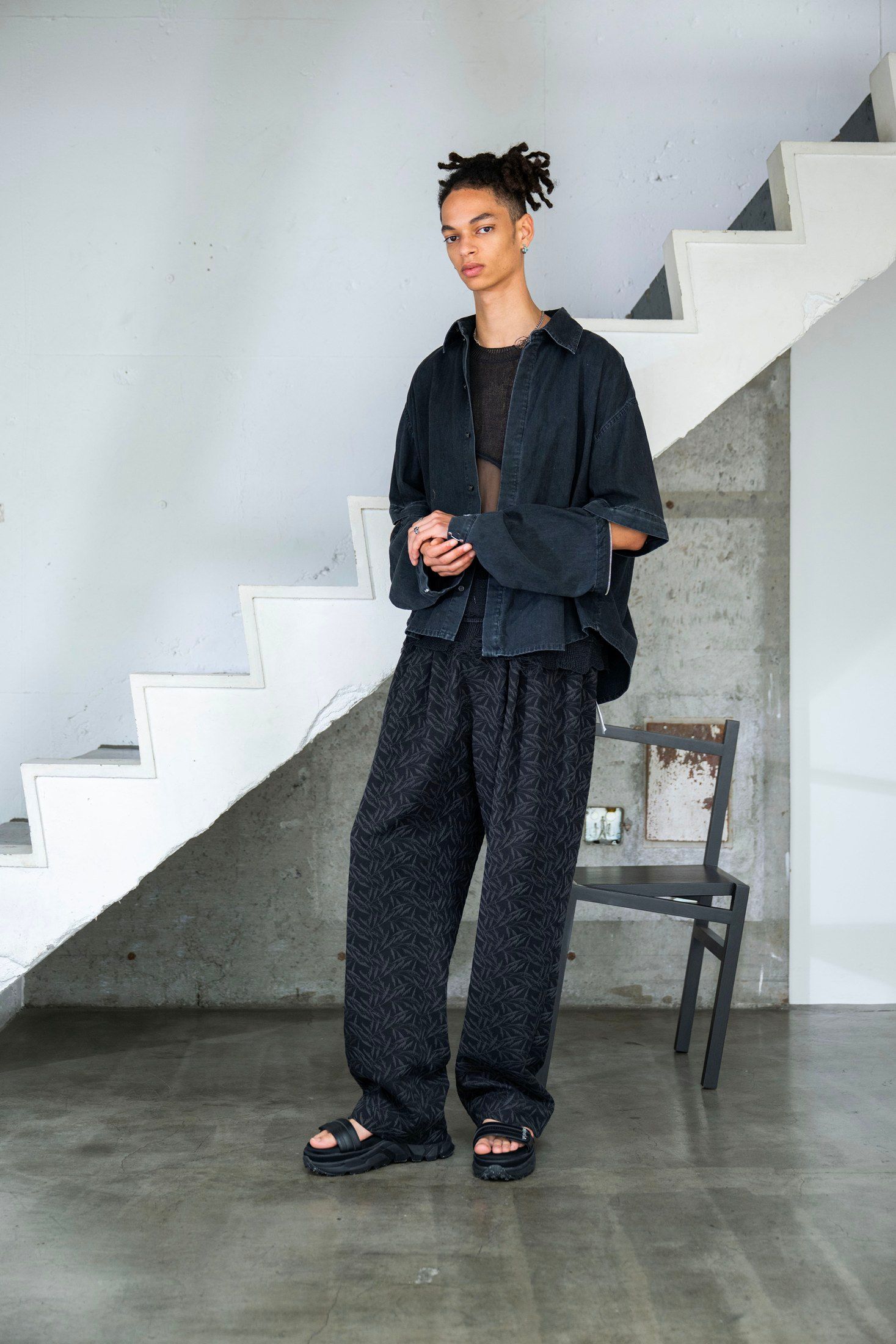 Licht Bestreben - デタッチャブルスリーブホックカフスシャツ (BLACK