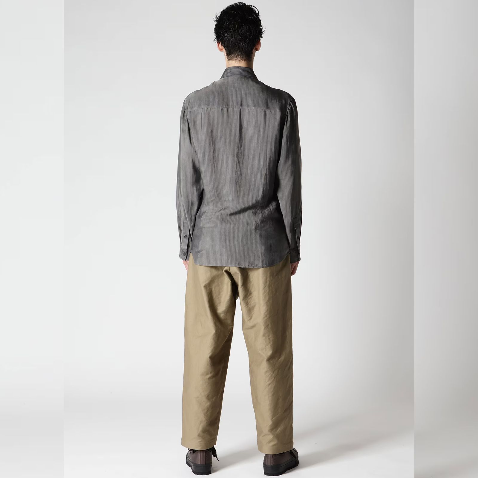 Cu STRIPE INK BLOUSE WITH PATCH （BLACK） / 縞柄生地 二重衿ブラウス （ブラック） / HO-B94-209-1-02