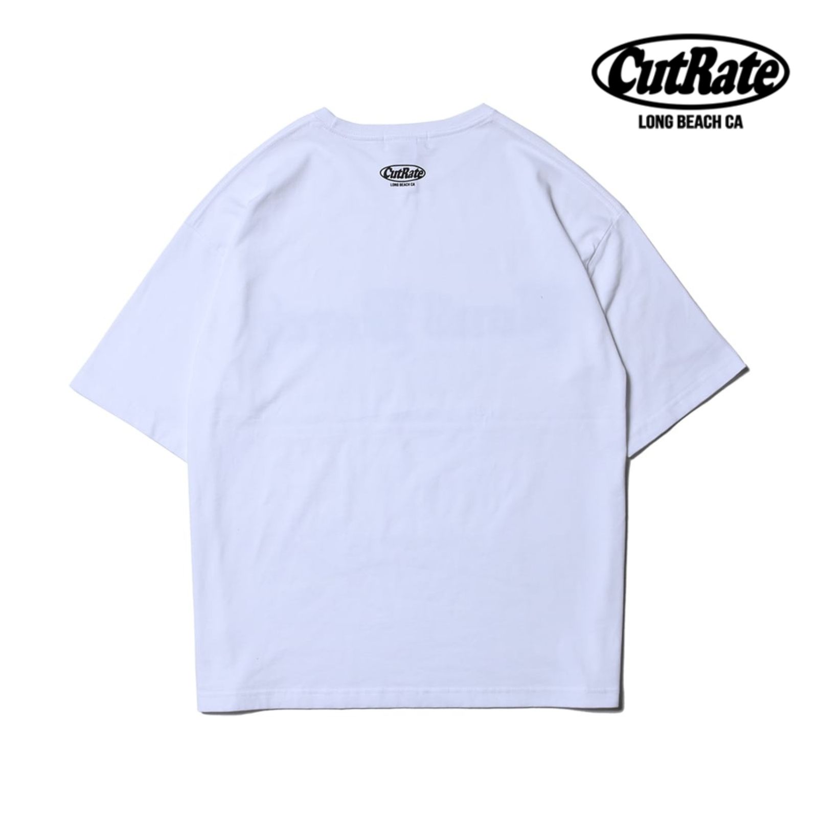 CUTRATE LONG BEACH CA LOGO DROP SHOULDER S/S -T-SHIRT (WHITE) / ドロップショルダー プリントTシャツ