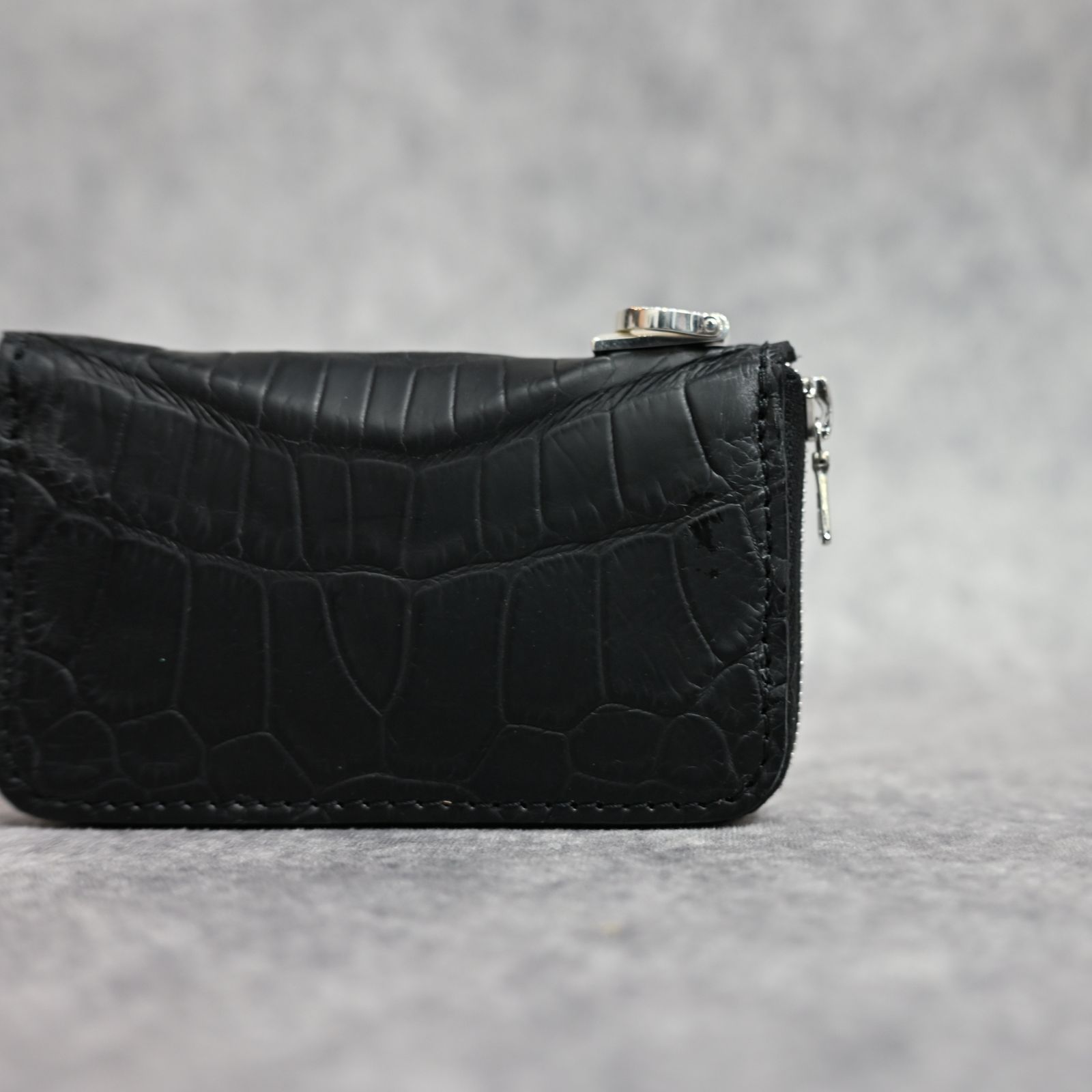 オイルクロコ+イタリアンバケッタ ミニラウンド財布 （BLACK / ブラック） 383-05