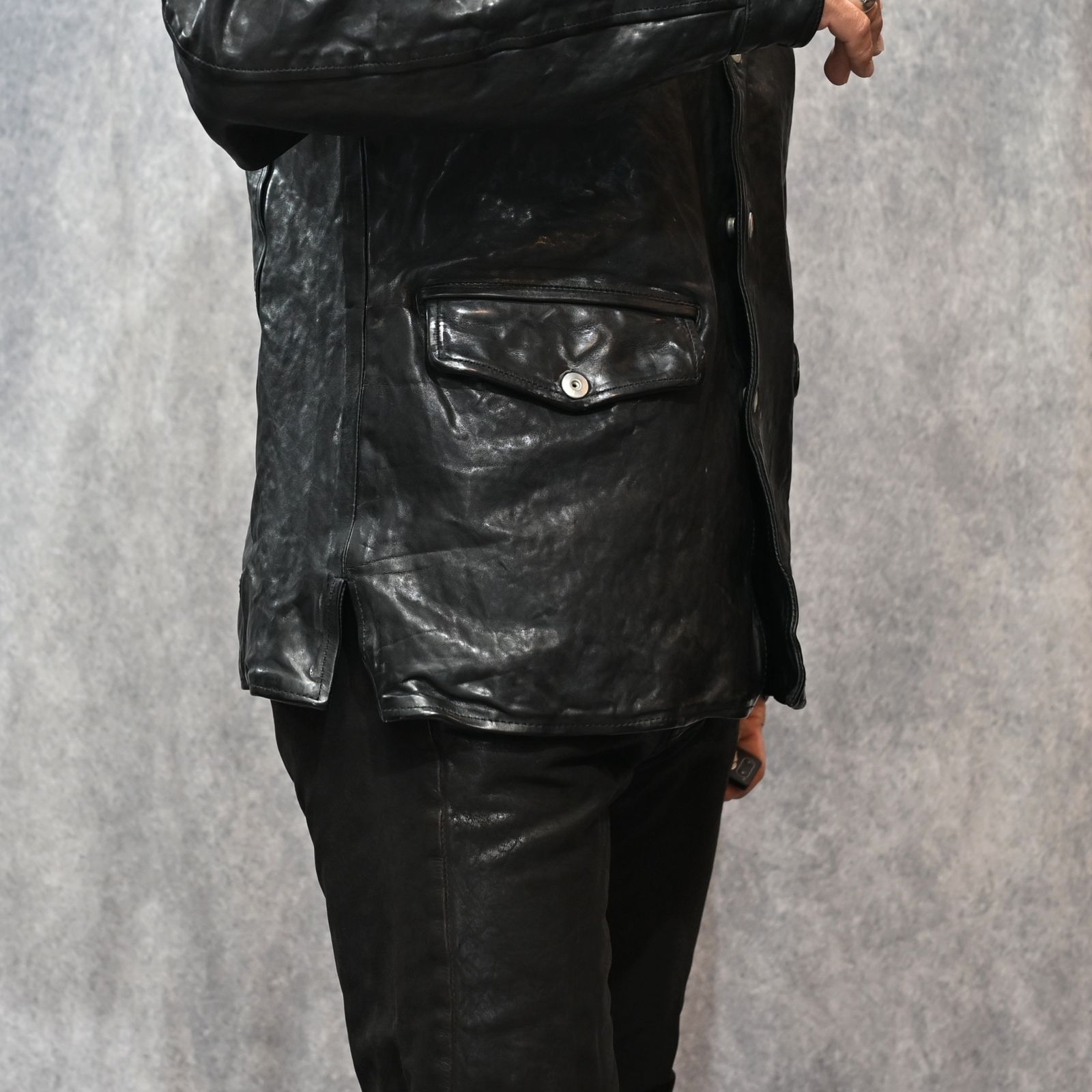 フレンチショルダー 製品染め カーコート （BLACK）｜1842-11