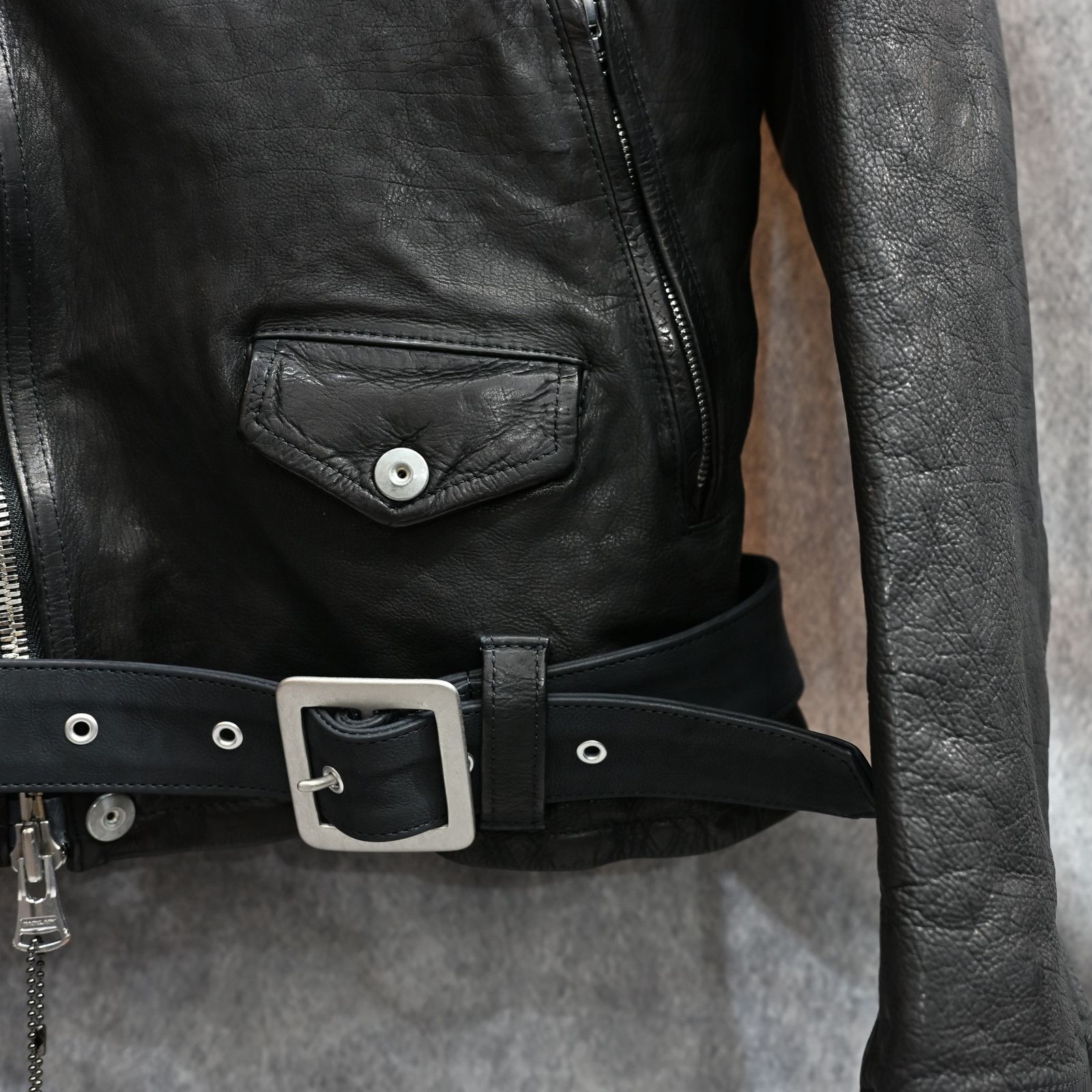 ジャパンカーフ タンニン鞣し 製品洗い ダブルライダース （BLACK） 1927-07