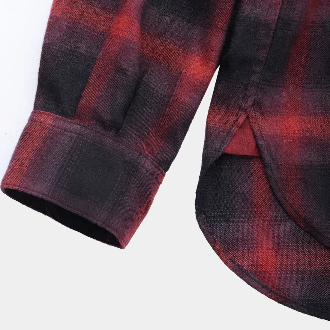 HF Ombre Band Collar Shirt （RED）｜オンブレチェック カラーレス ノーカラー シャツ （レッド）｜HF-21