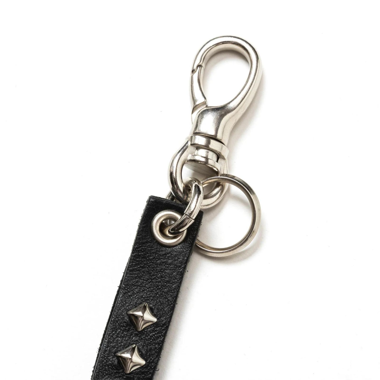 STUDS & KNITTING LEATHER SHORT KEY RING (BLACK) / スタッズ ＆ 編み込み ショート キーリング