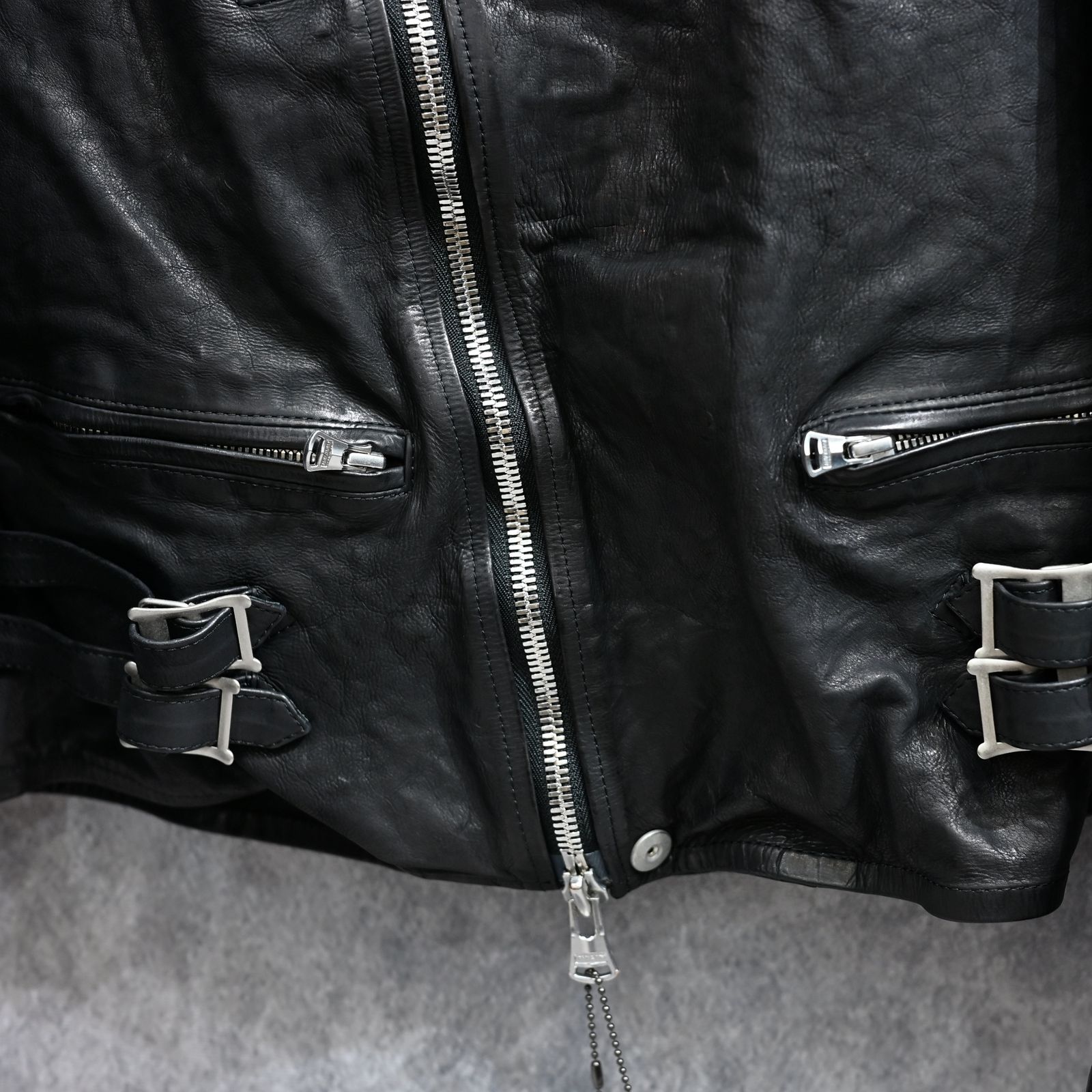 ジャパンカーフ タンニン鞣し 製品染め加工 ダブルライダース （BLACK /ブラック） 1927-01