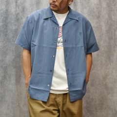 SILKY TOUCH CAL NT LOGO EMBROIDERY SH (BLUE) / オープンカラー半袖シャツ
