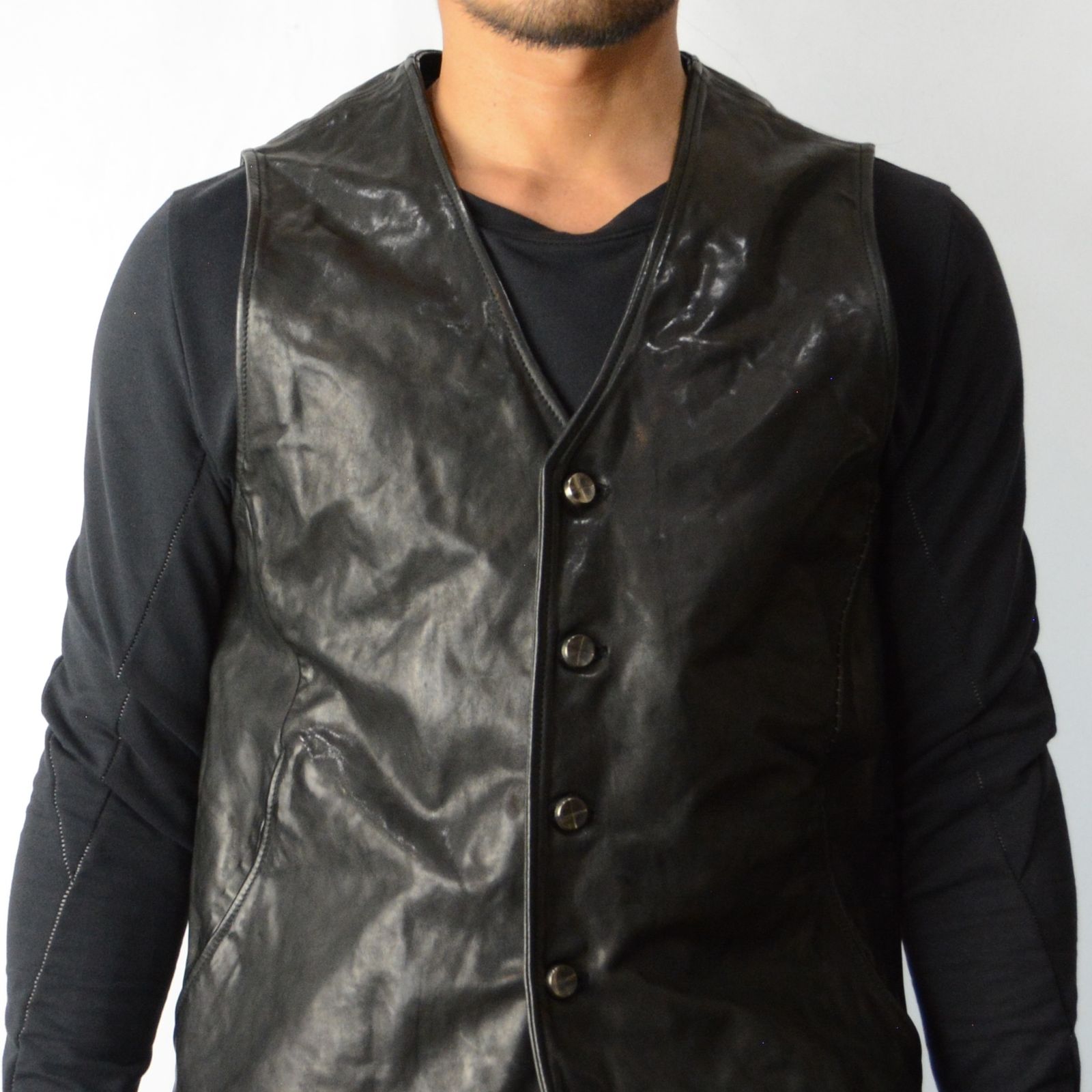 HORSE LEATHER VEST 5B LINED （BLACK）