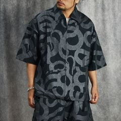 DOTAIR®︎ SNAKE PATTERN ZIP SH ＜REFLECTOR＞ (BLACK) / ドットエア スネーク総柄 半袖シャツ