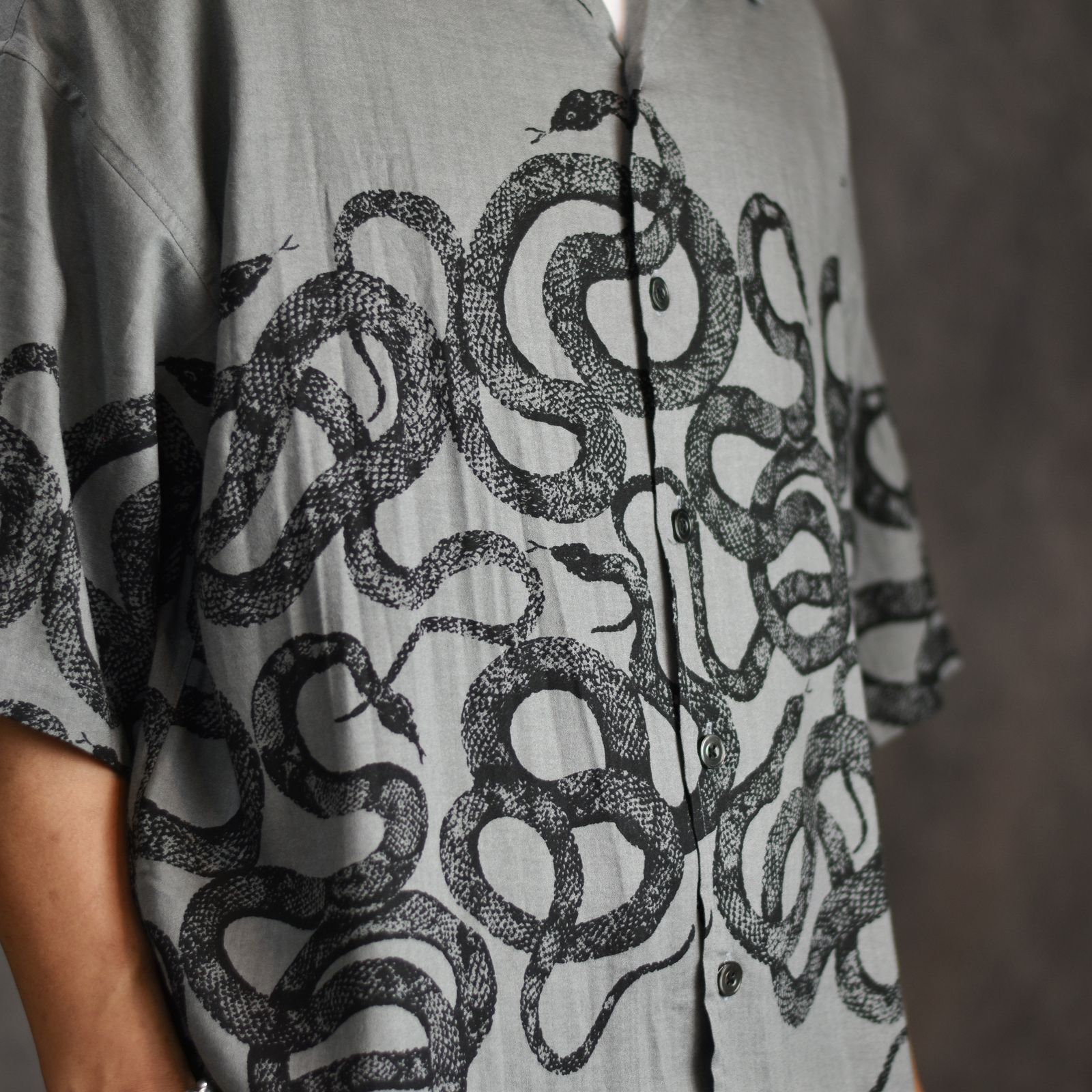 5 SLEEVES DROP SHOULDER SH (GRAY) / 5分袖 ドロップショルダー オープンカラーシャツ
