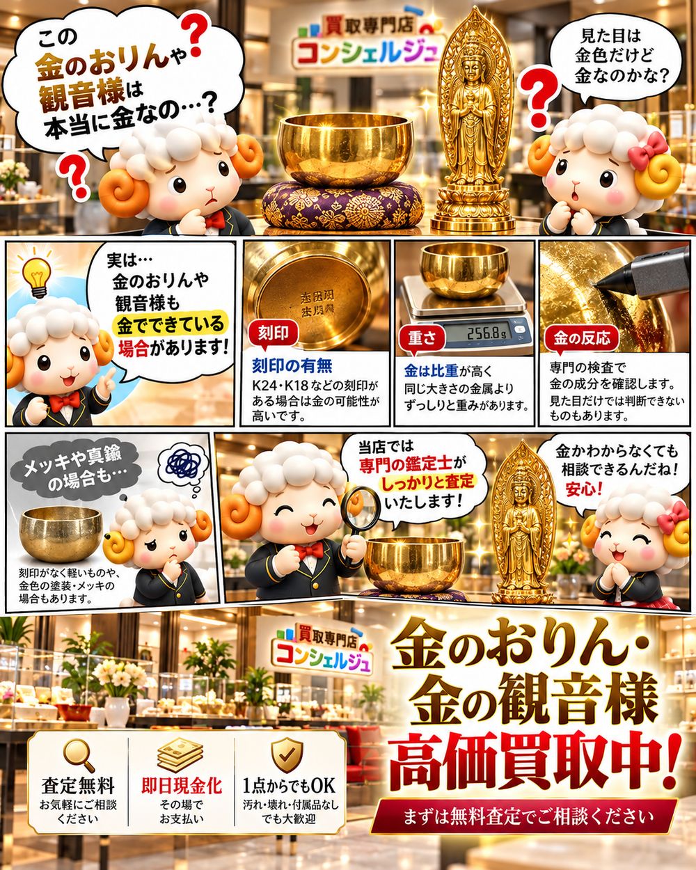 金のおりん・金の観音様は本当に金？金製仏具の見分け方・刻印・メッキとの違い・査定ポイントを解説