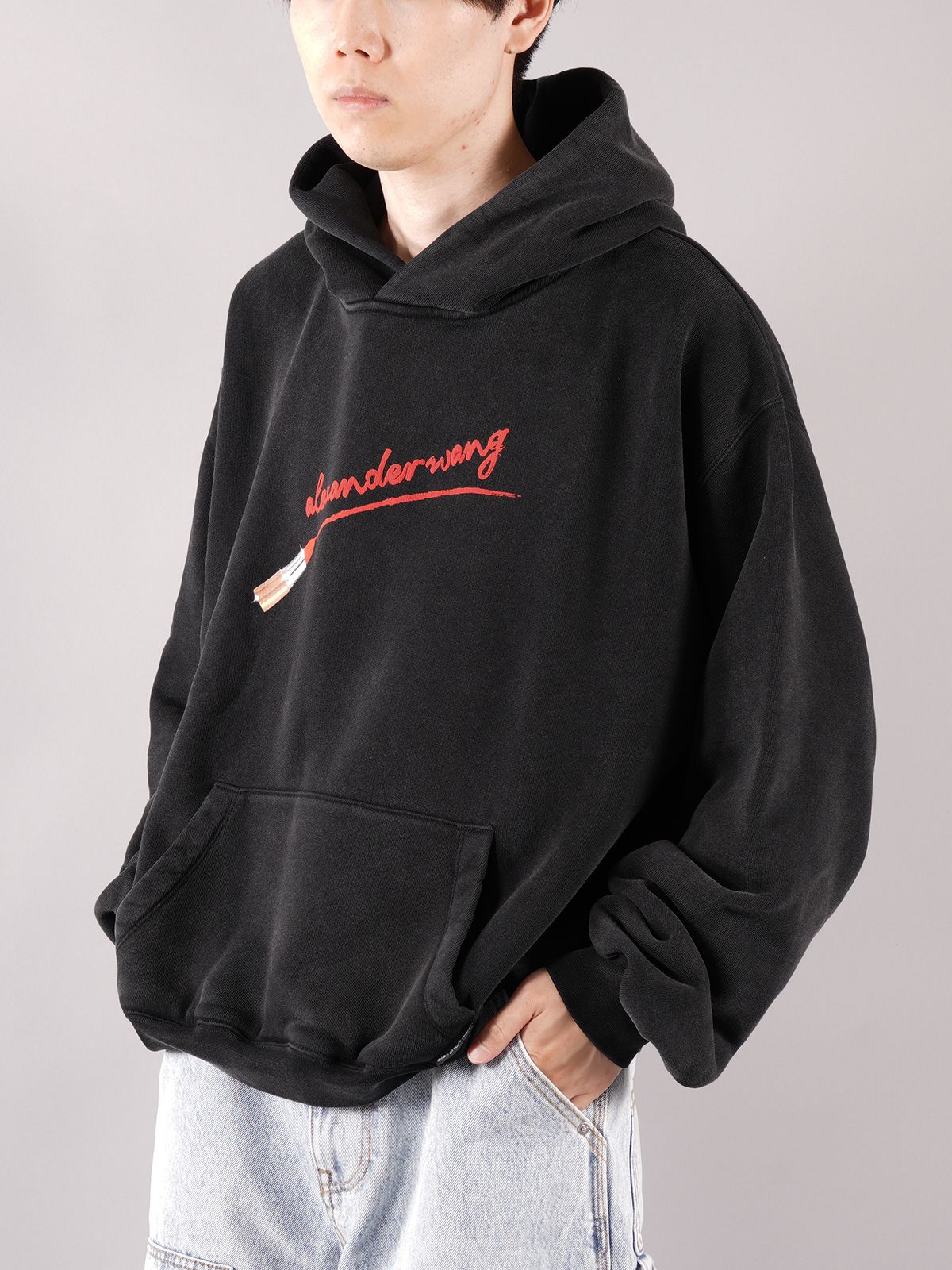 ALEXANDER WANG アレキサンダーワン 21AW LIPSTICK GRAPHIC HOODIE リップスティックプリントプルオーバーパーカー ブラック M