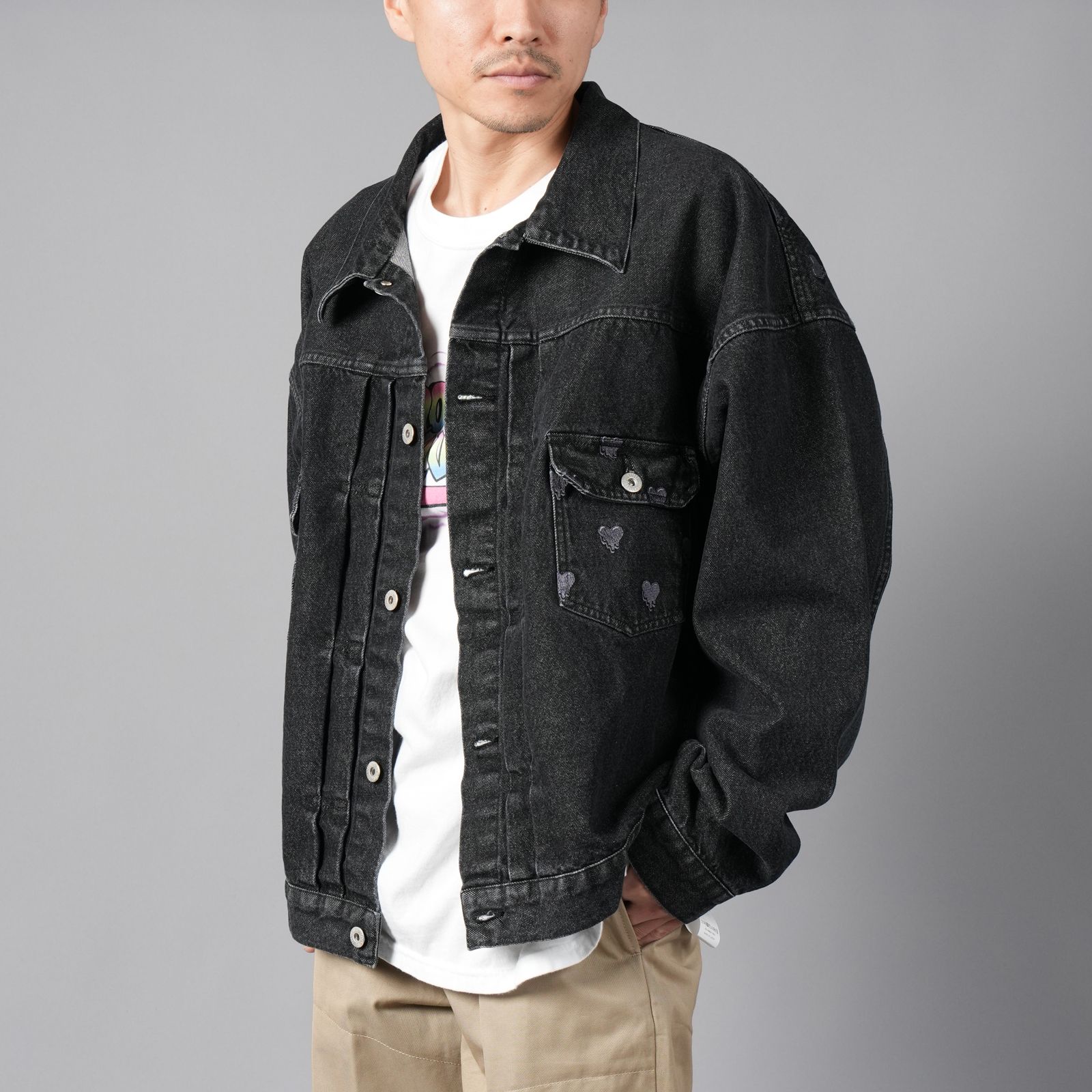 【ラスト1点】LOGO PATTERN DENIM JACKET / ロゴパターン デニムジャケット (ブラック)