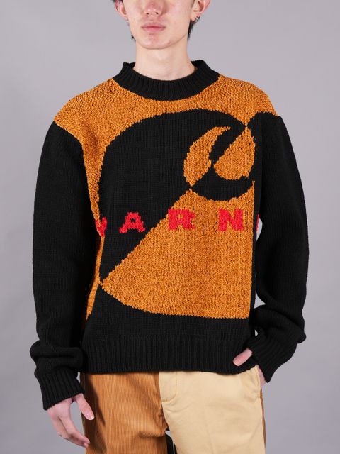 【ラスト1点】 MARNI X CARHARTT WIP - JUMPER IN BLACK WOOL AND SILK WITH LOGO / ニット セーター  (ブラック)