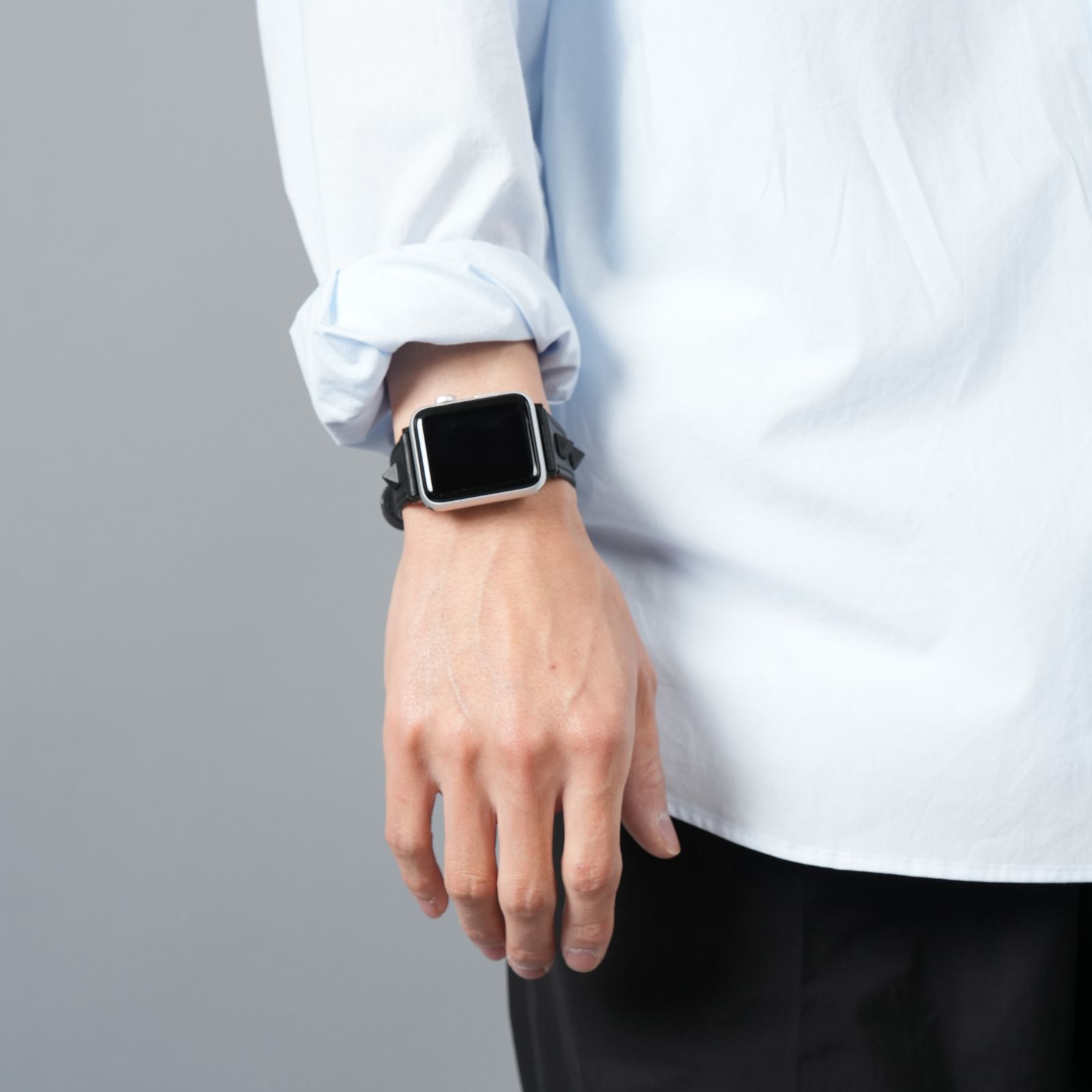 レザーハイブリッドバンド スタッズ for Apple Watch (ブラック)