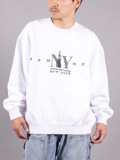 【ラスト1点】CREWNECK PULLOVER WITH NY EMPIRE STATE LOGO / クルーネック ニットセーター [ユニセックス] (ホワイト)