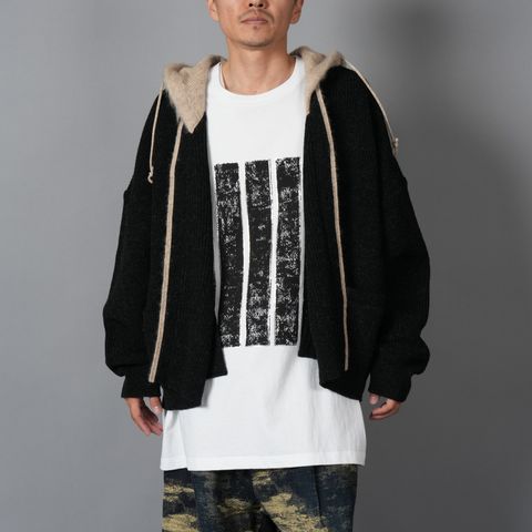 【ラスト1点】HOODED CARDIGAN / フーデッド カーディガン  (ブラック/ベージュ)