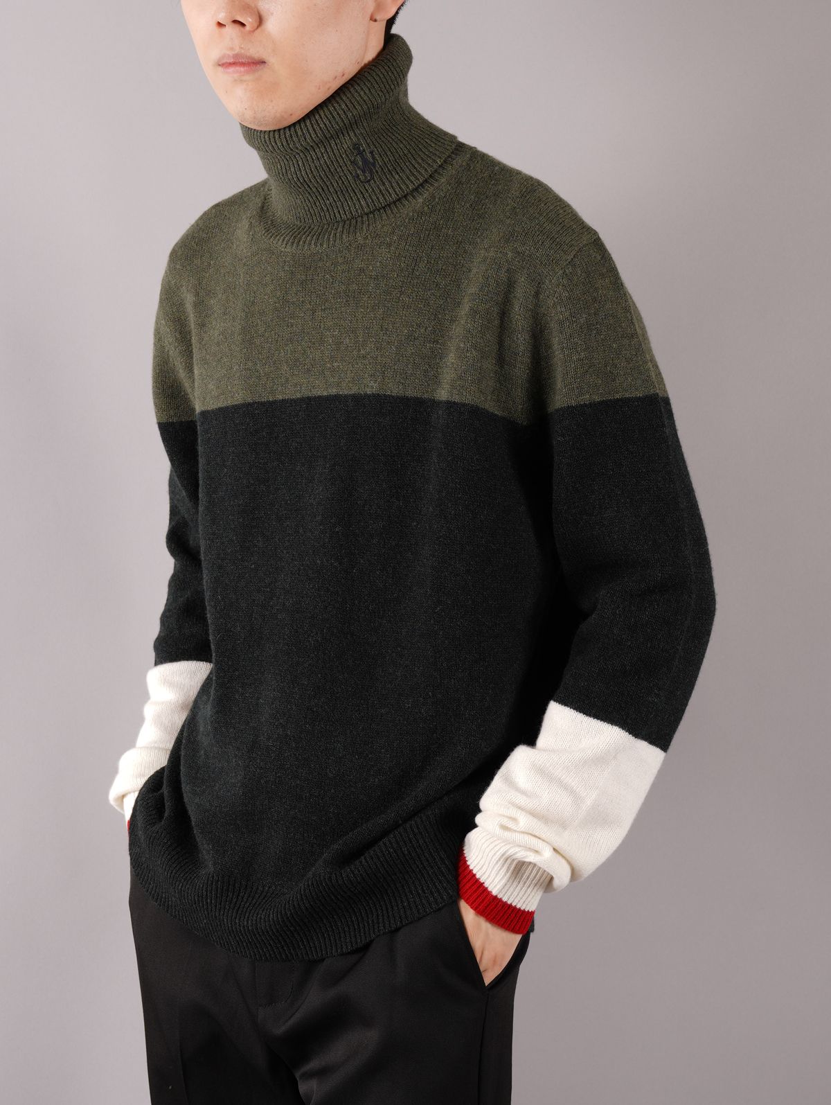 ラスト1点 / COLOURBLOCK KNITTED JUMPER / カラーブロック ニッテッド ジャンパー (カーキ)