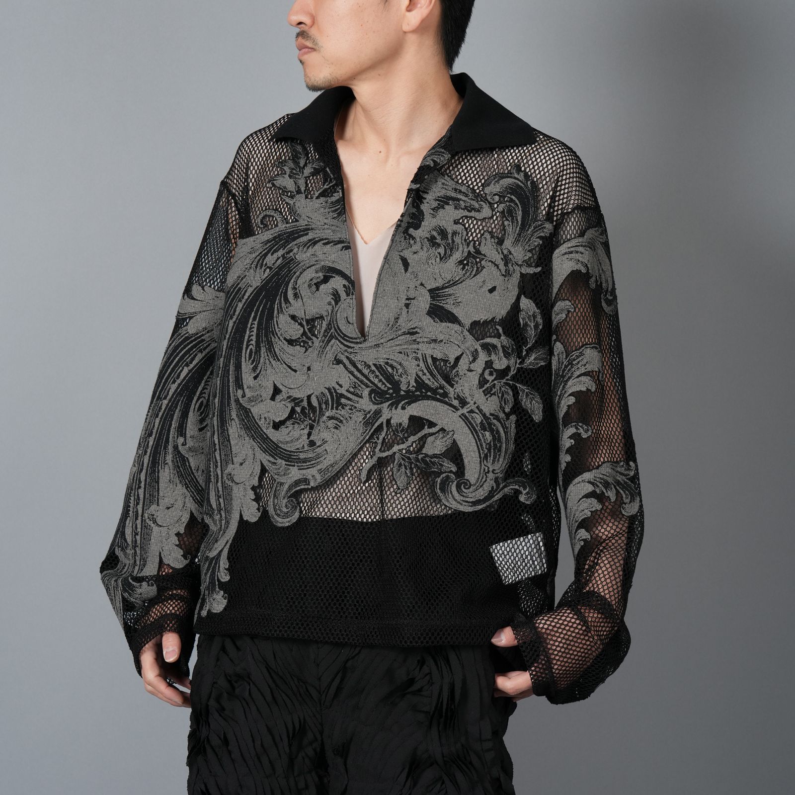 MESH SKIPPER SHIRTS / メッシュスキッパーシャツ (ブラック)