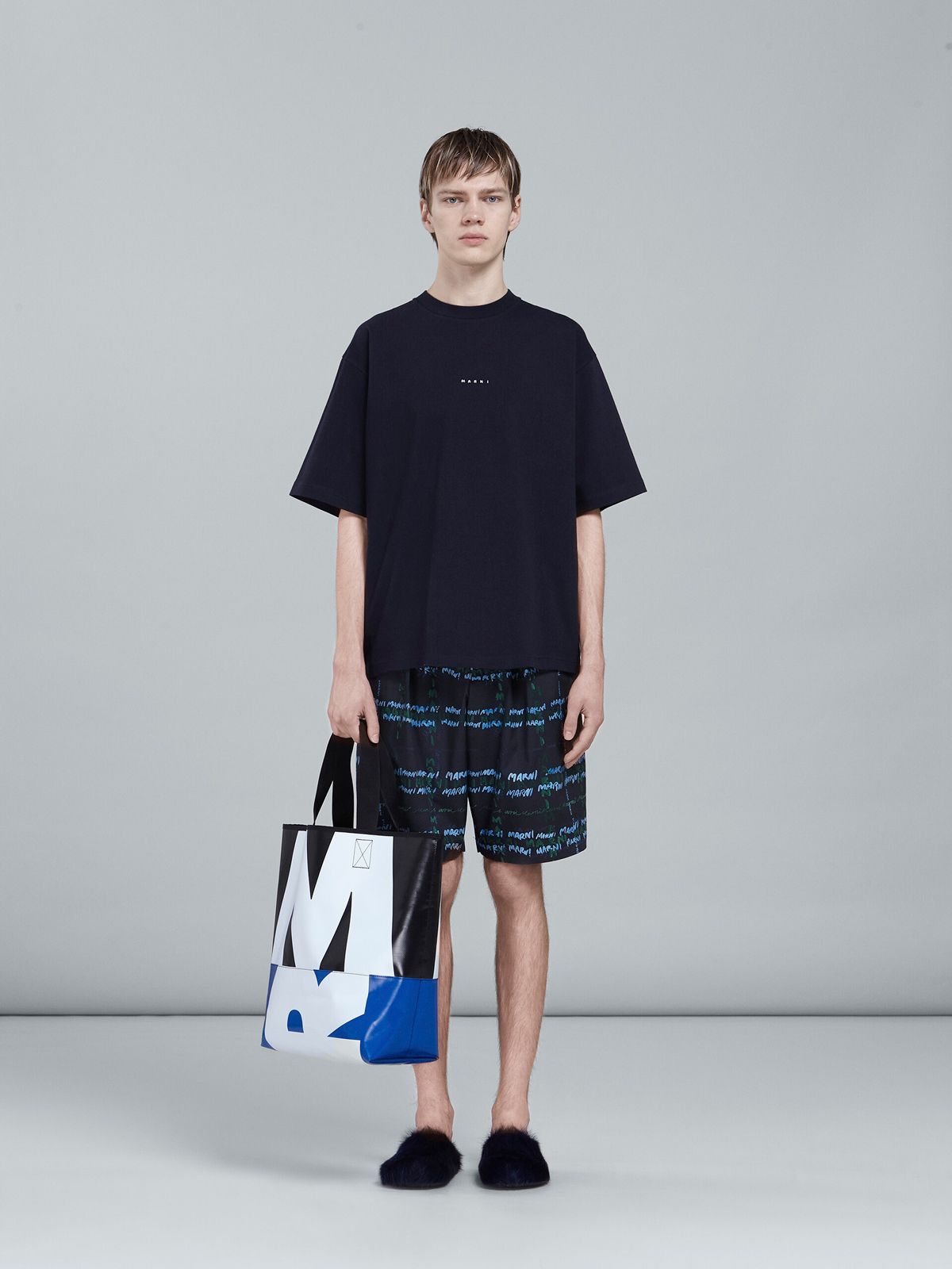 MARNI - 【ラスト1点】TRIBECA ロゴショッピングバッグ (トートバック) / バイカラー(ブラック・ブルー)  /【定番商品】/ユニセックス | Confidence