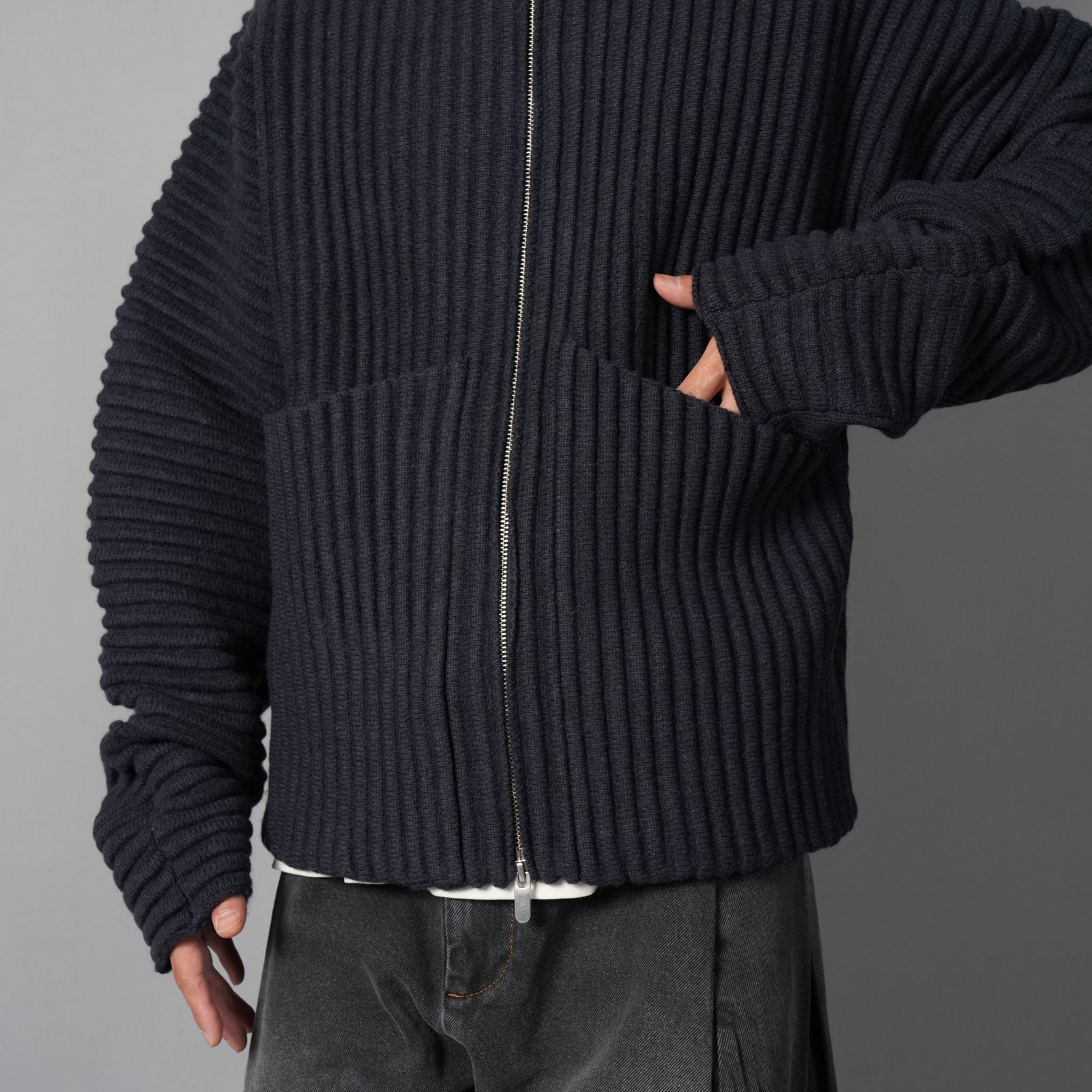 GLOBE RIB KNIT CARDIGAN  / グローブ リブ ニットカーディガン (マリン)