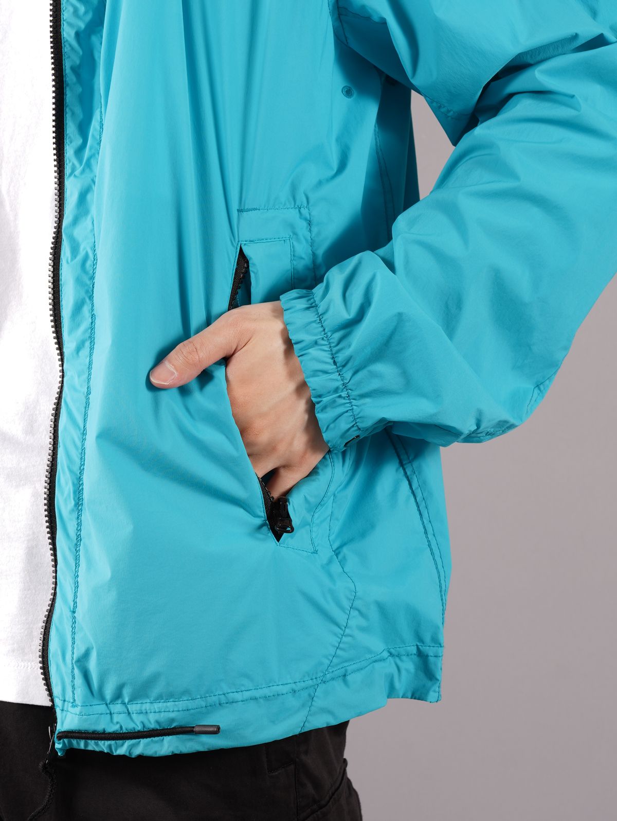 【ラスト1点】 SKIN TOUCH NYLON-TC,GARMENT DYED / ナイロン ブルゾン（フード付き）/ ターコイズ / ガーメントダイ [721543831]