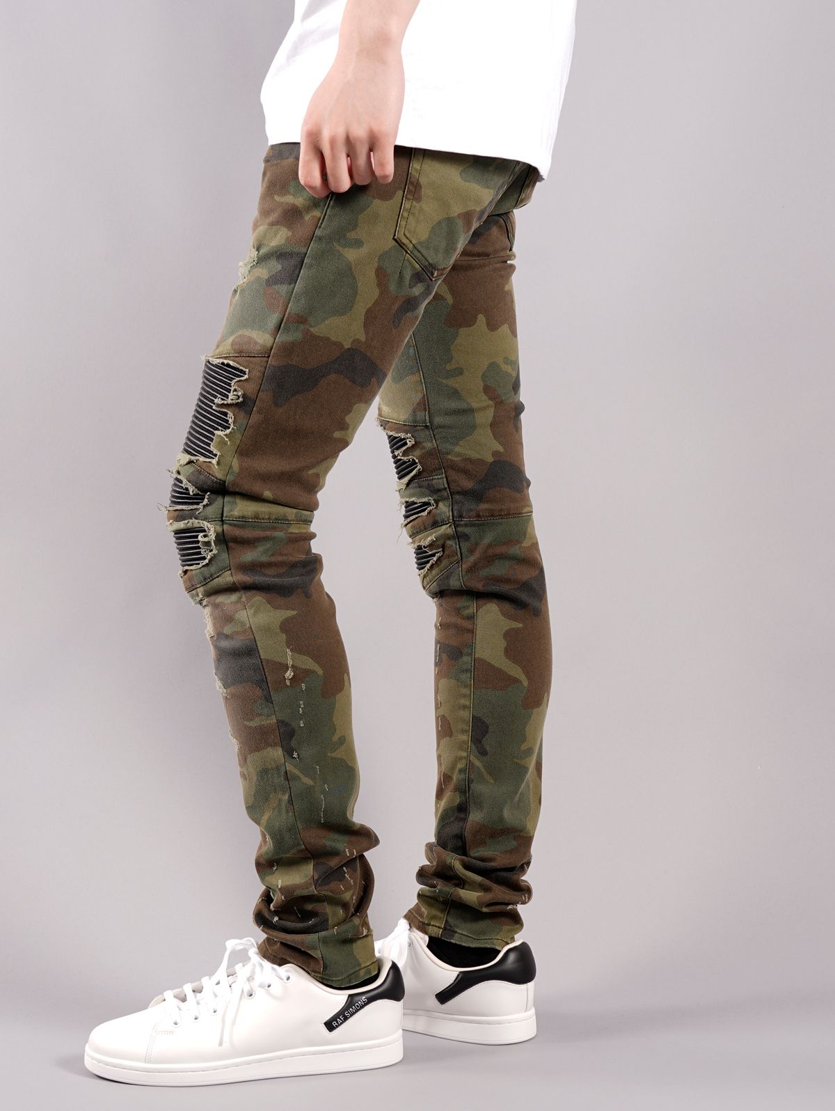 【ラスト1点】BH1 PANTS RIBBED SLIM PANTS 15 / リップドジーンズ (ストレッチ スリム) / カモフラージュ / コットン&合成レザー / メンズ