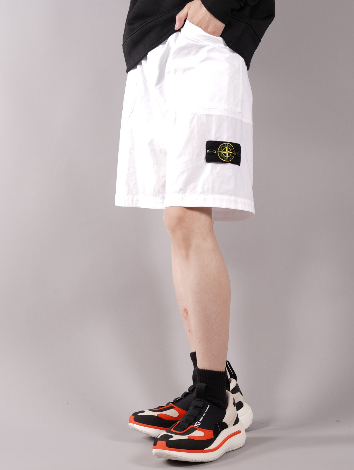 ラスト1点 / STRETCH COTTON TELA 'PARACADUTE'_GARMENT DYED / ハーフパンツ (ホワイト)