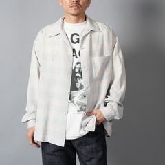【ラスト1点】SM-MK8-0000-046 / RAYON SHIRT / CHECK / SKY BLUE / ロングスリーブシャツ (ブルー)