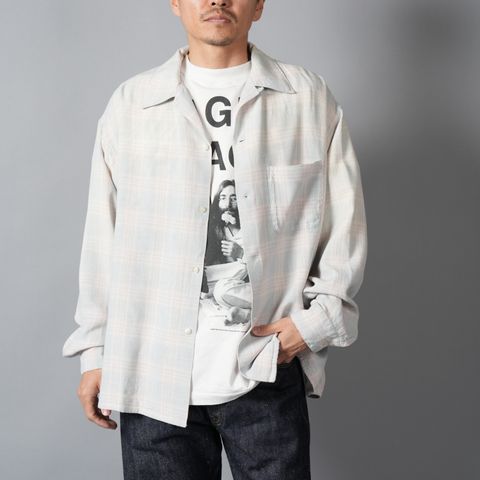 SM-MK8-0000-046 / RAYON SHIRT / CHECK / SKY BLUE / ロングスリーブシャツ (ブルー)