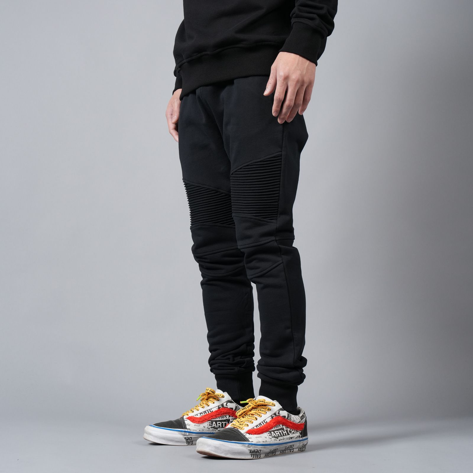 【ラスト1点】RIBBED BALMAIN FLOCK SWEATPANTS / リベッド バルマン フロック スウェットパンツ (ブラック)