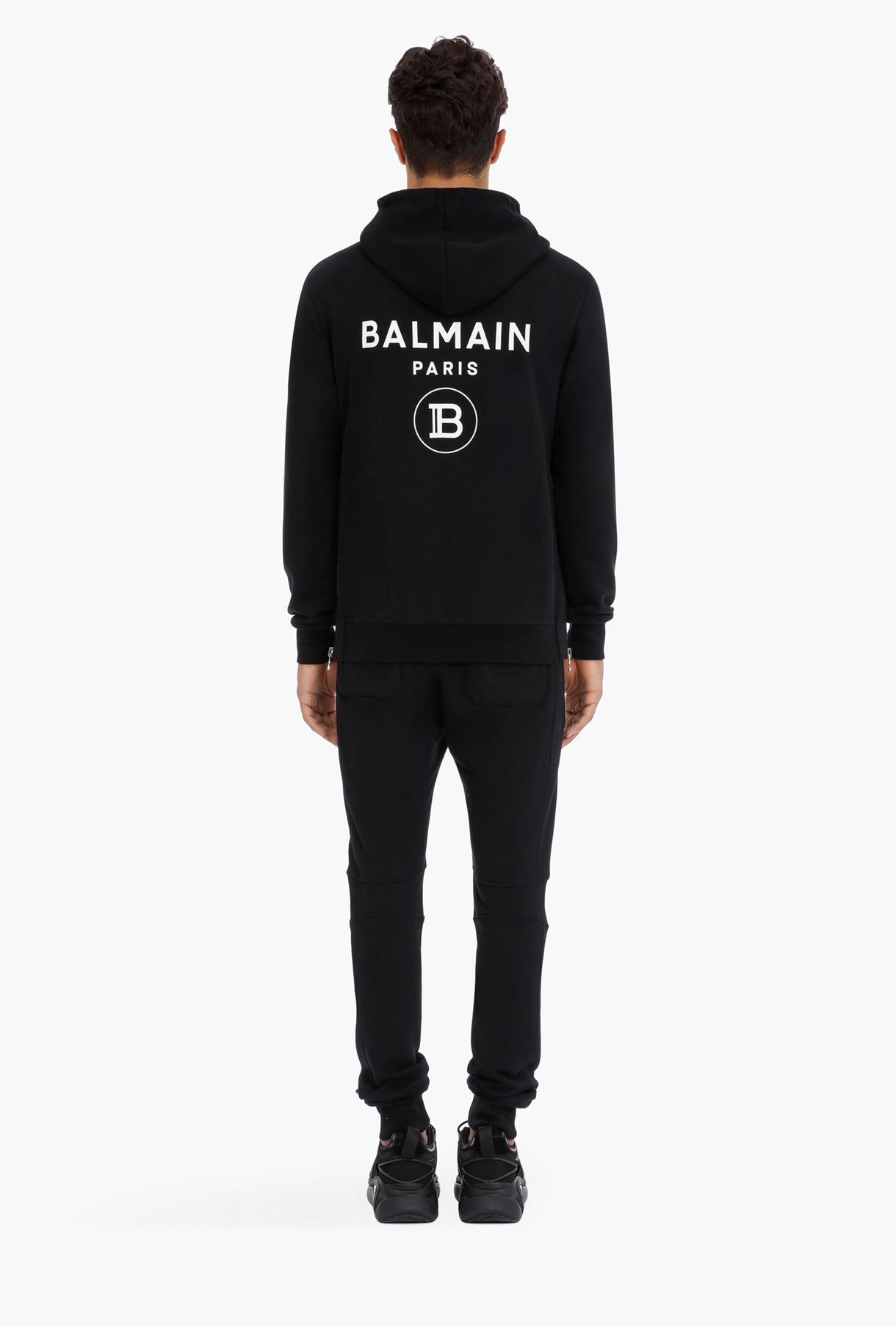 BALMAIN - 【ラスト1点】Black cotton sweatshirt with white Balmain