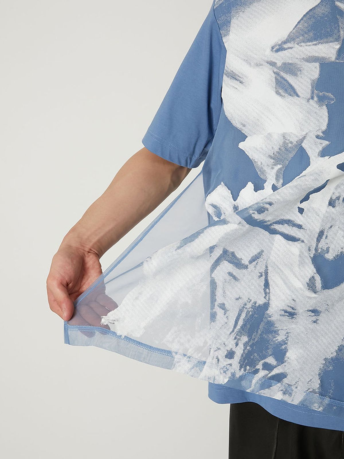 【ラスト1点】 TRANSPARENT FLOWER LAYERED T-SHIRTS / フラワーレイヤードTシャツ (ブルー)