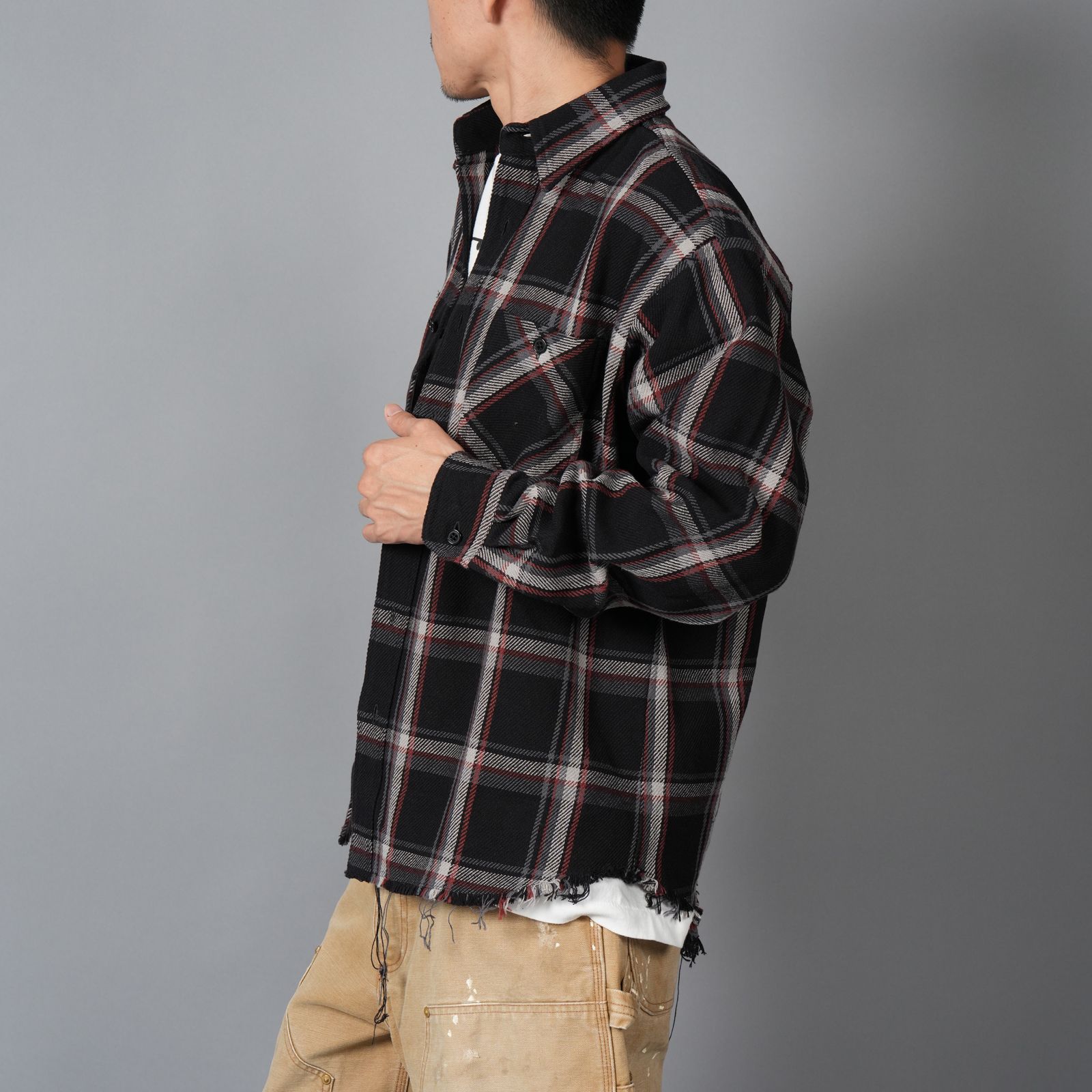DAMAGED FLANNEL SHIRTS / ネルシャツ (ブラック)