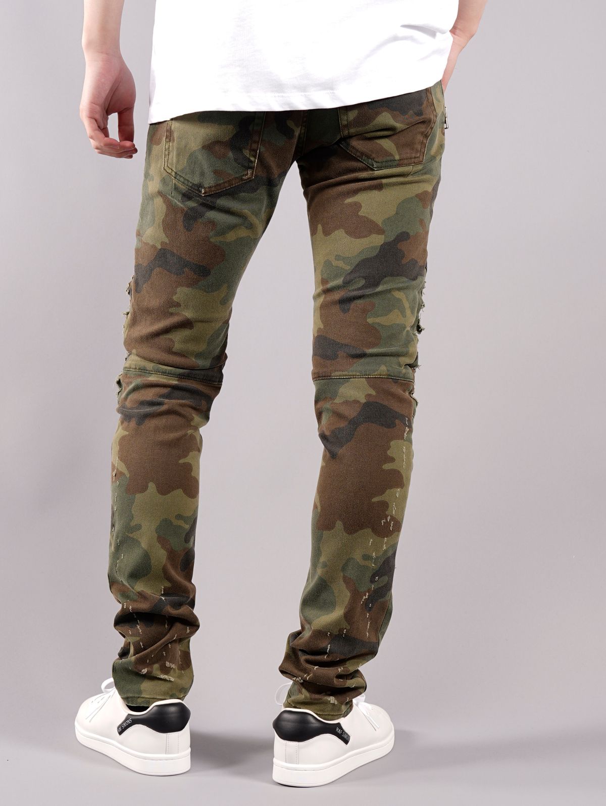【ラスト1点】BH1 PANTS RIBBED SLIM PANTS 15 / リップドジーンズ (ストレッチ スリム) / カモフラージュ / コットン&合成レザー / メンズ