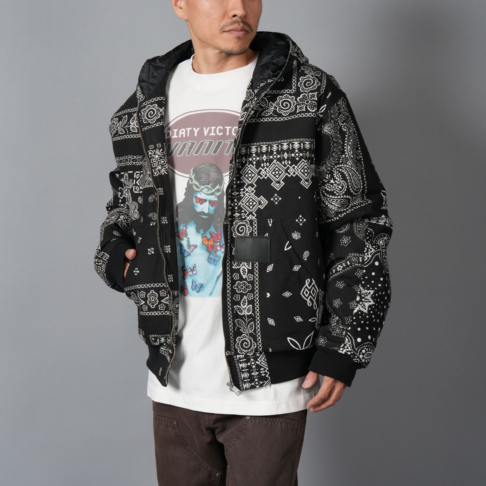 MH027 / Quilted Hoodie Jacket / キルテッド フーディージャケット (ブラック)