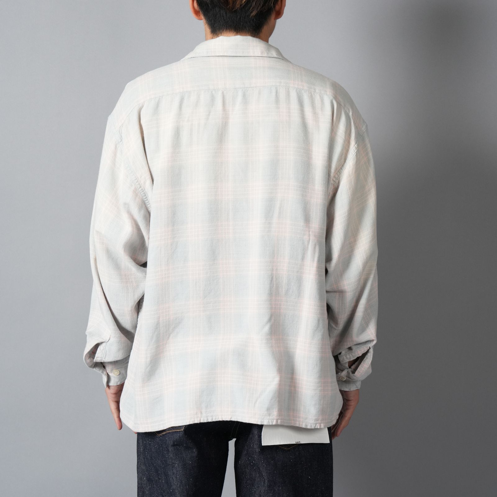 【ラスト1点】SM-MK8-0000-046 / RAYON SHIRT / CHECK / SKY BLUE / ロングスリーブシャツ (ブルー)