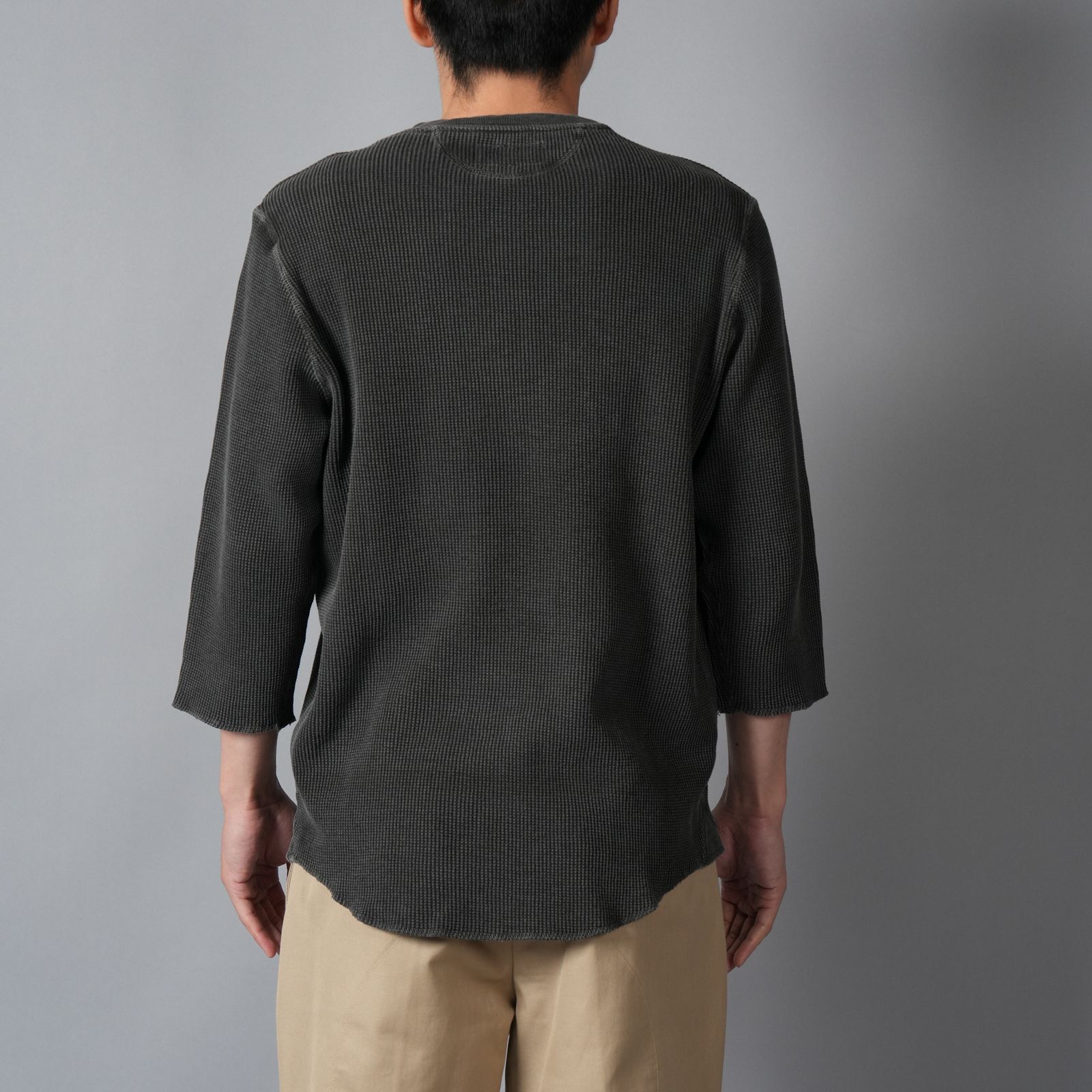 WAFFLE HENLEY (3/4)SLEEVE / ワッフル ヘンリーネック Tシャツ (ブラック)