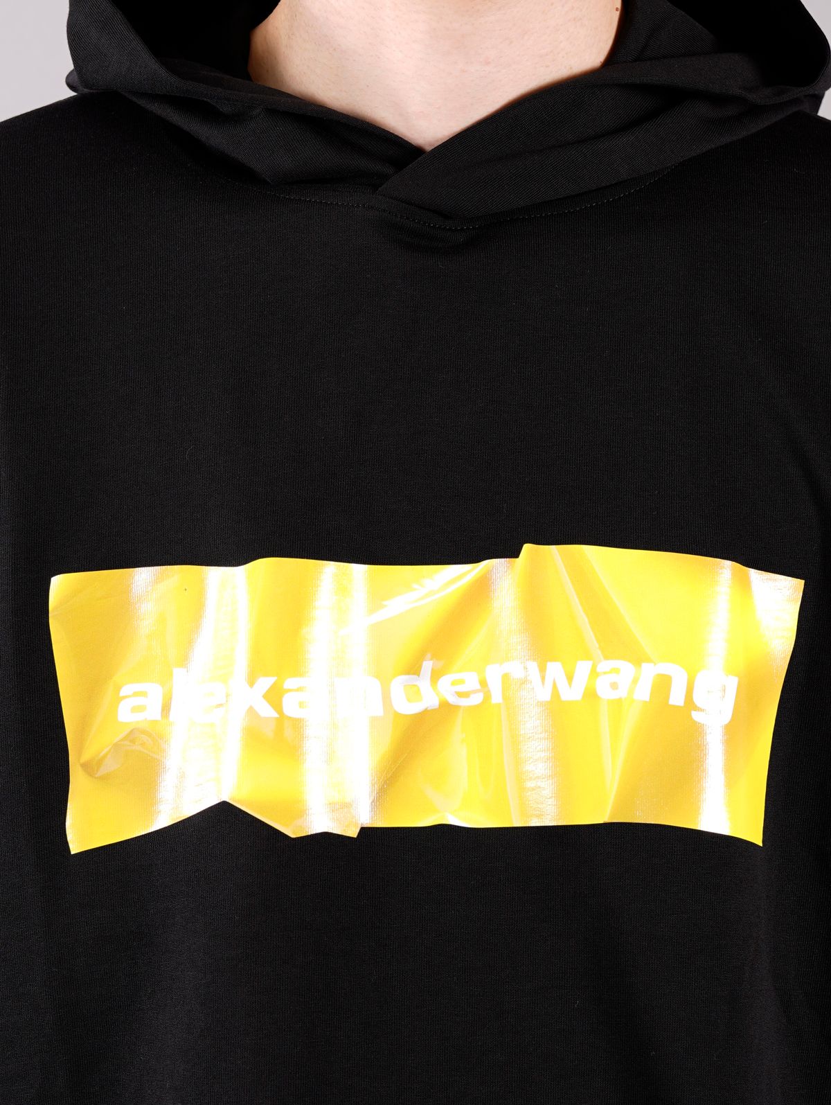 LONG SLEEVE TEE WITH CRUMPLED LOGO PRINT / ロングスリーブ クランプルド ロゴ プリント フーディー  (ブラック)