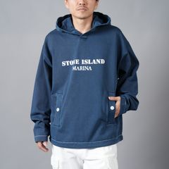【ラスト1点】615X2 / STONE ISLAND MARINA_‘OLD’ TREATMENT  / プルオーバーフーディー・パーカー (ロイヤルブルー)